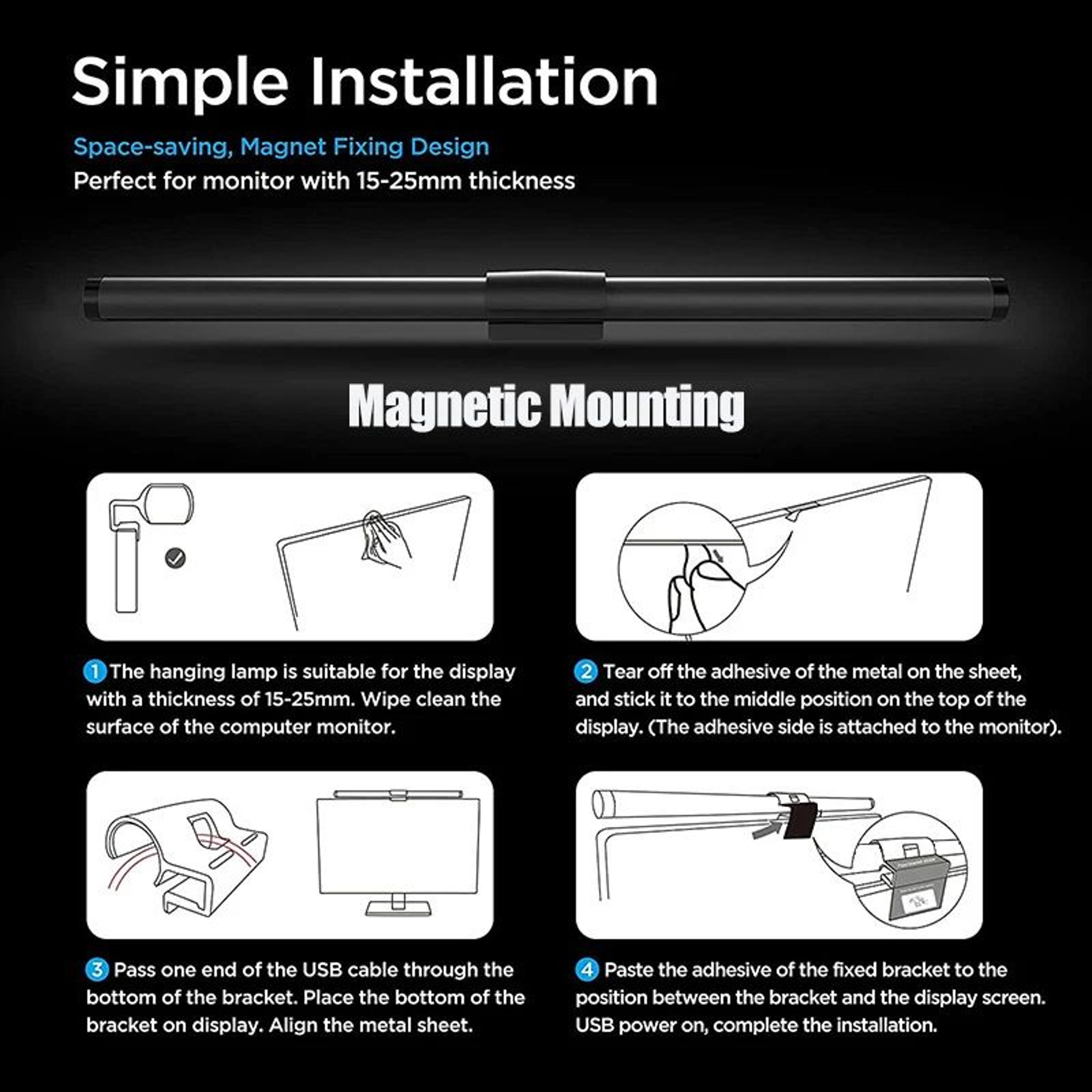 1732 Inch LED Monitor Light Bar With Magnetic Mount USB Power And Knob Remote Control 2