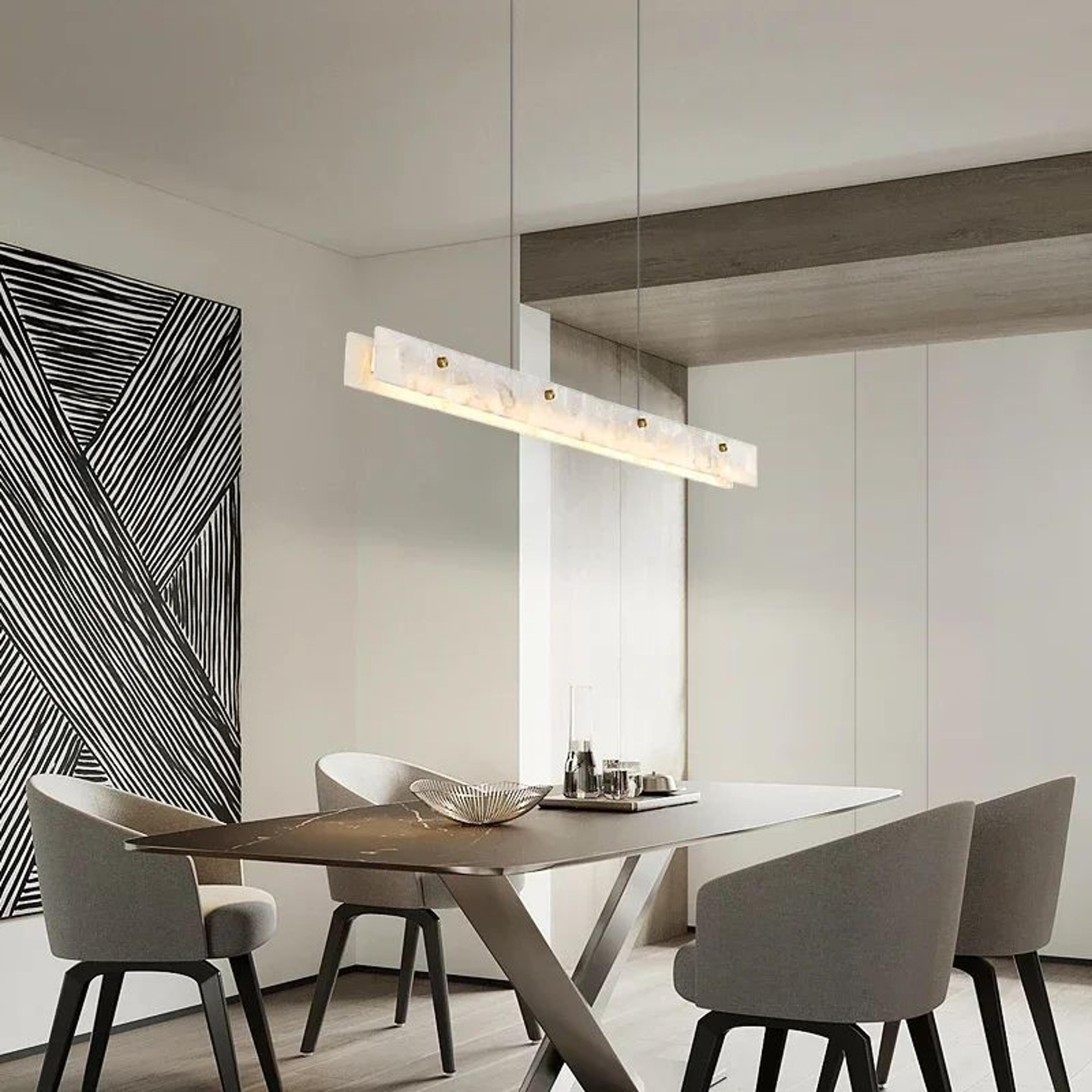 Luxury Natural Marble LED Linear Pendant Light For Dining Room And Kitchen Island 3