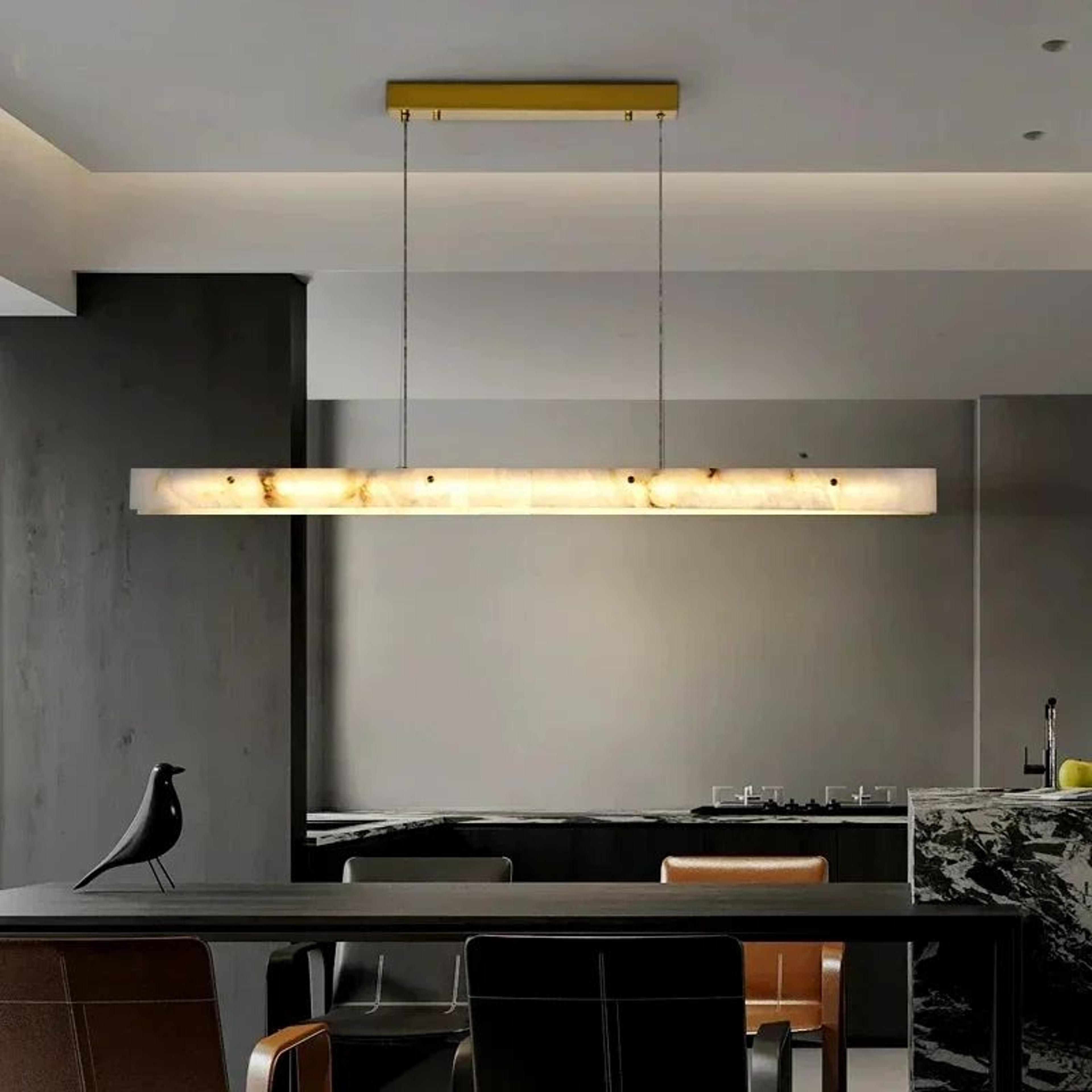 Luxury Natural Marble LED Linear Pendant Light For Dining Room And Kitchen Island 5