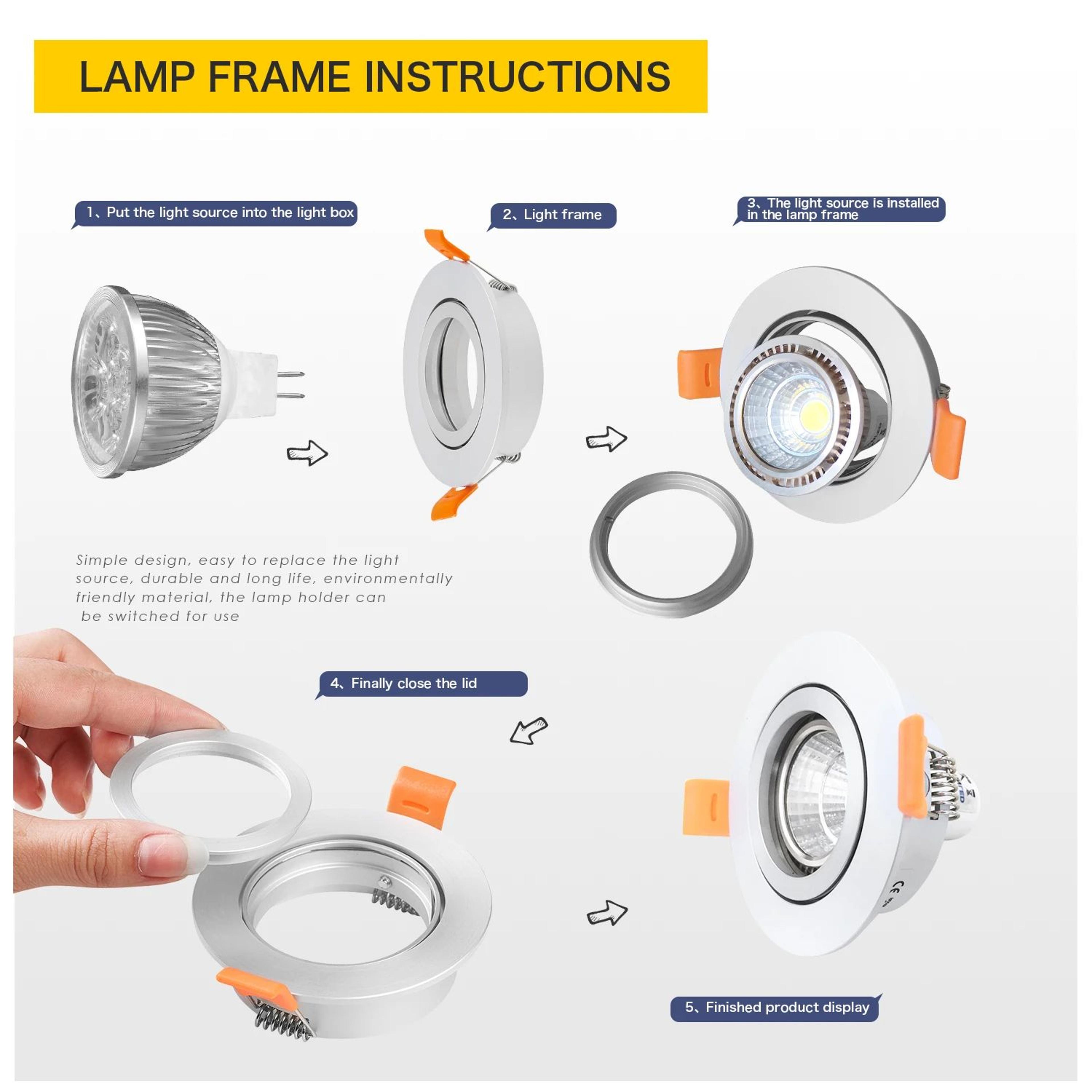 adjustable round recessed ceiling spotlight frame for gu10 mr16 bulbs, 2.56 inch cutout
