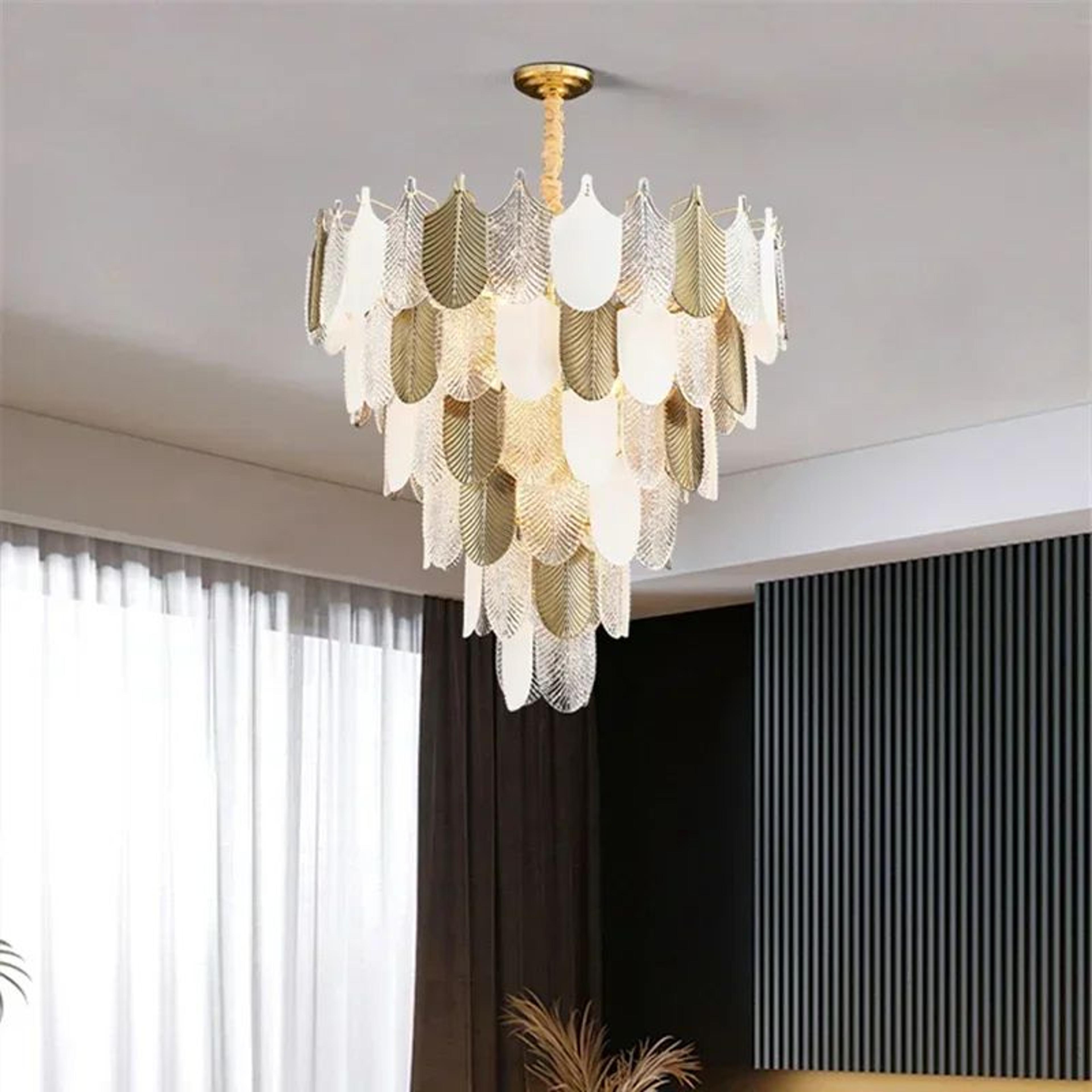 Luxury Postmodern Glass Chandelier E14 Long Hanging Pendant Light For Villa Lobby And Living Room 4