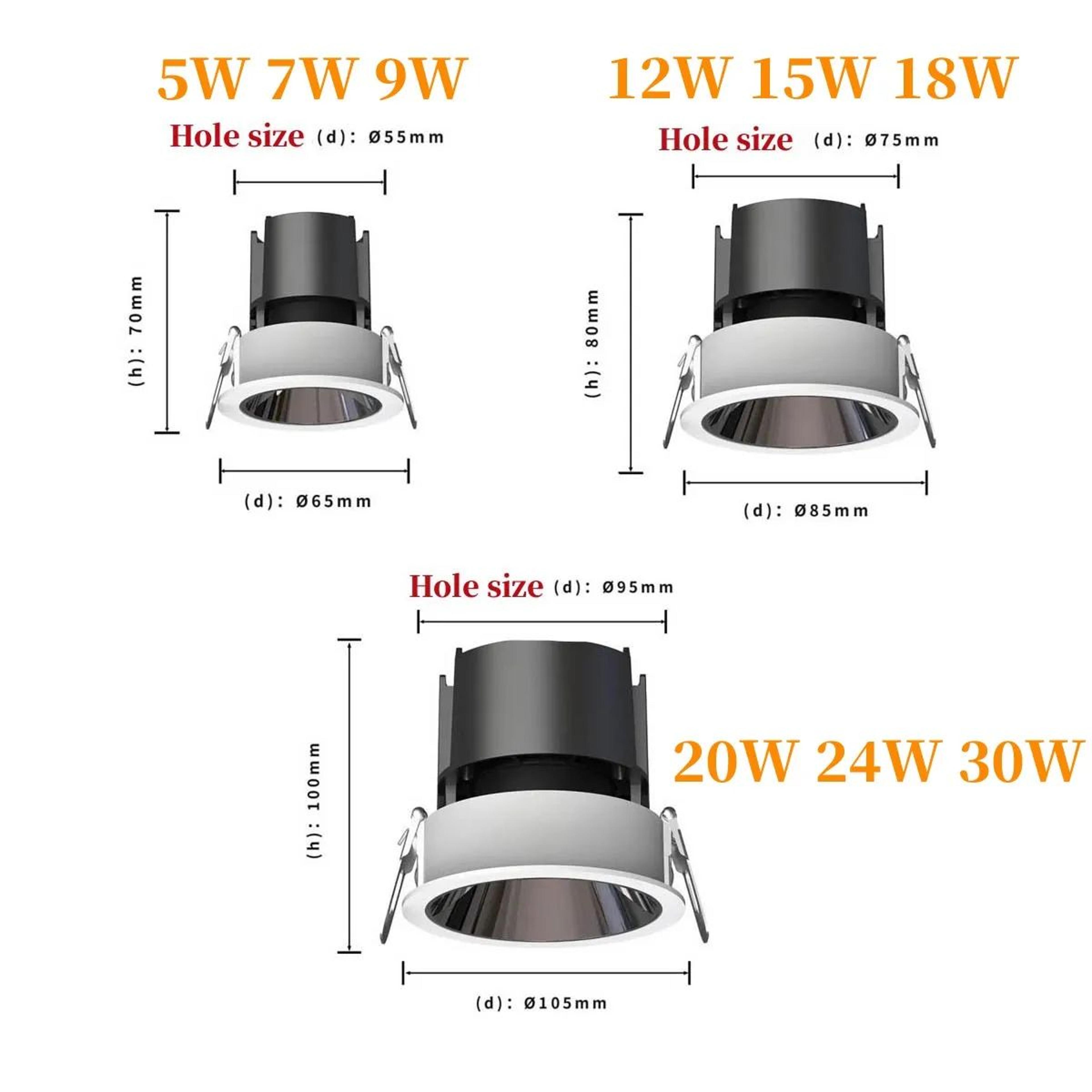 Recessed AntiGlare LED COB Ceiling Spotlight 5W24W Dimmable Downlight 2