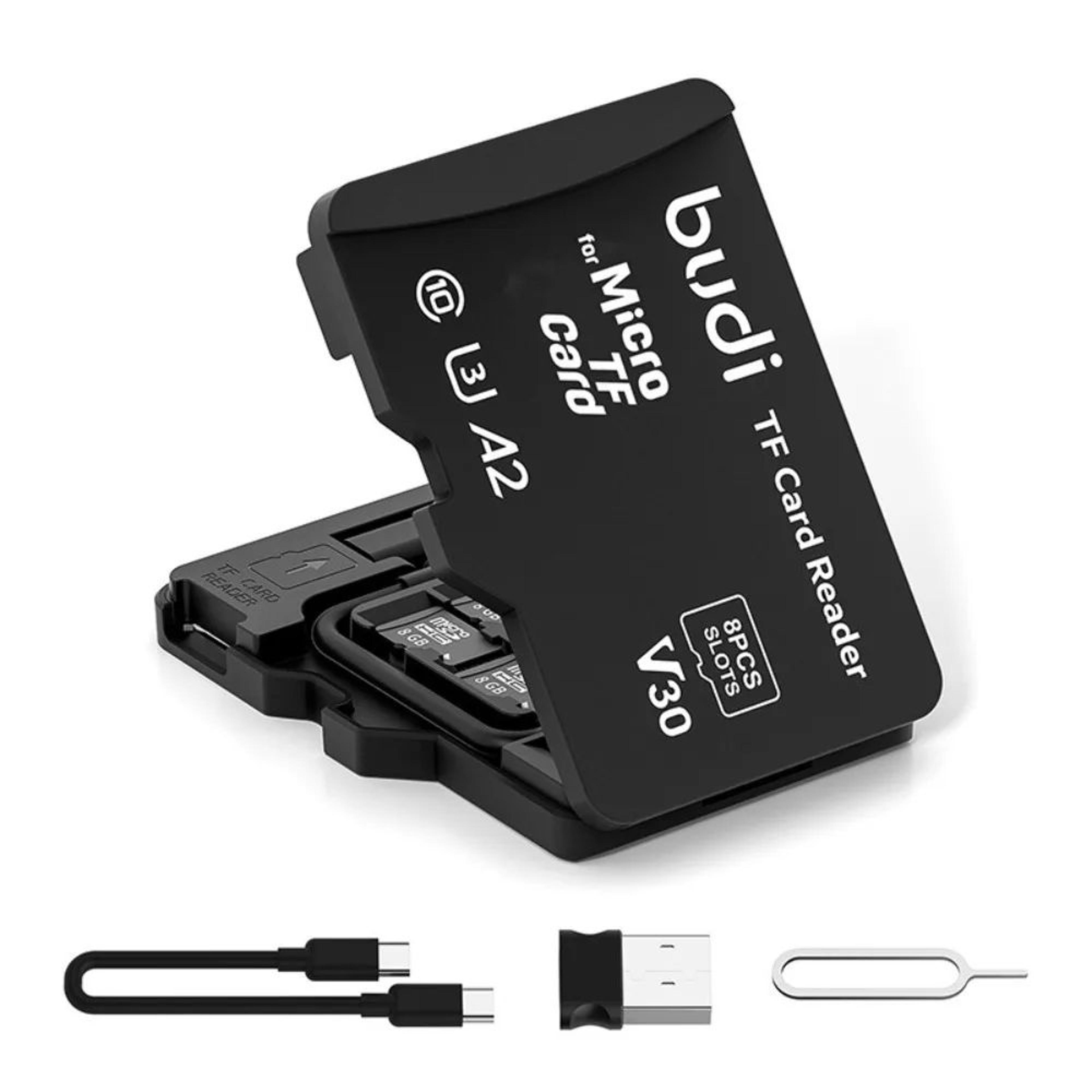8-slot micro sd card reader and storage case with usb type-c compatibility
