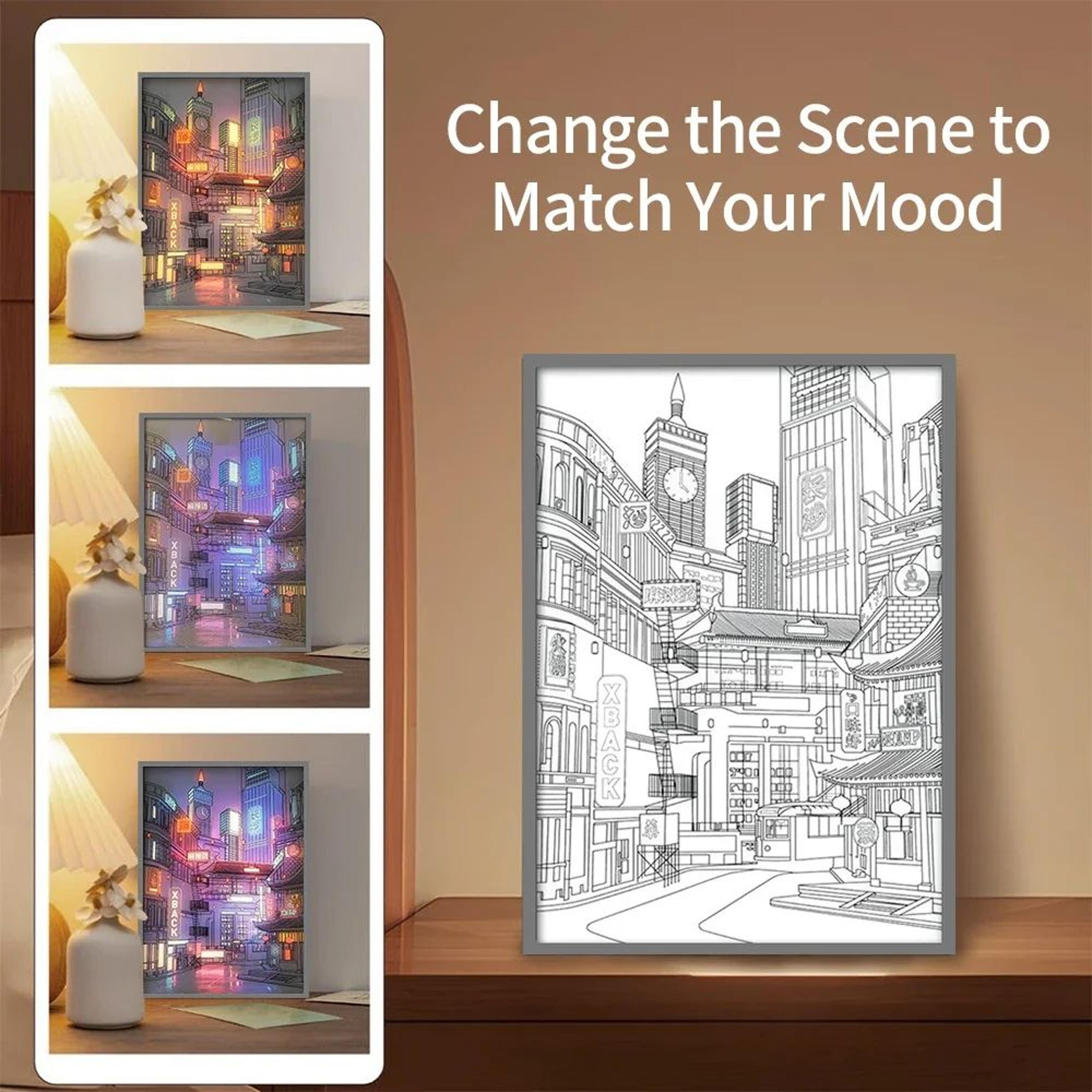 LED City Night View Light Painting USB Dimmable Wall Art Night Lamp 3