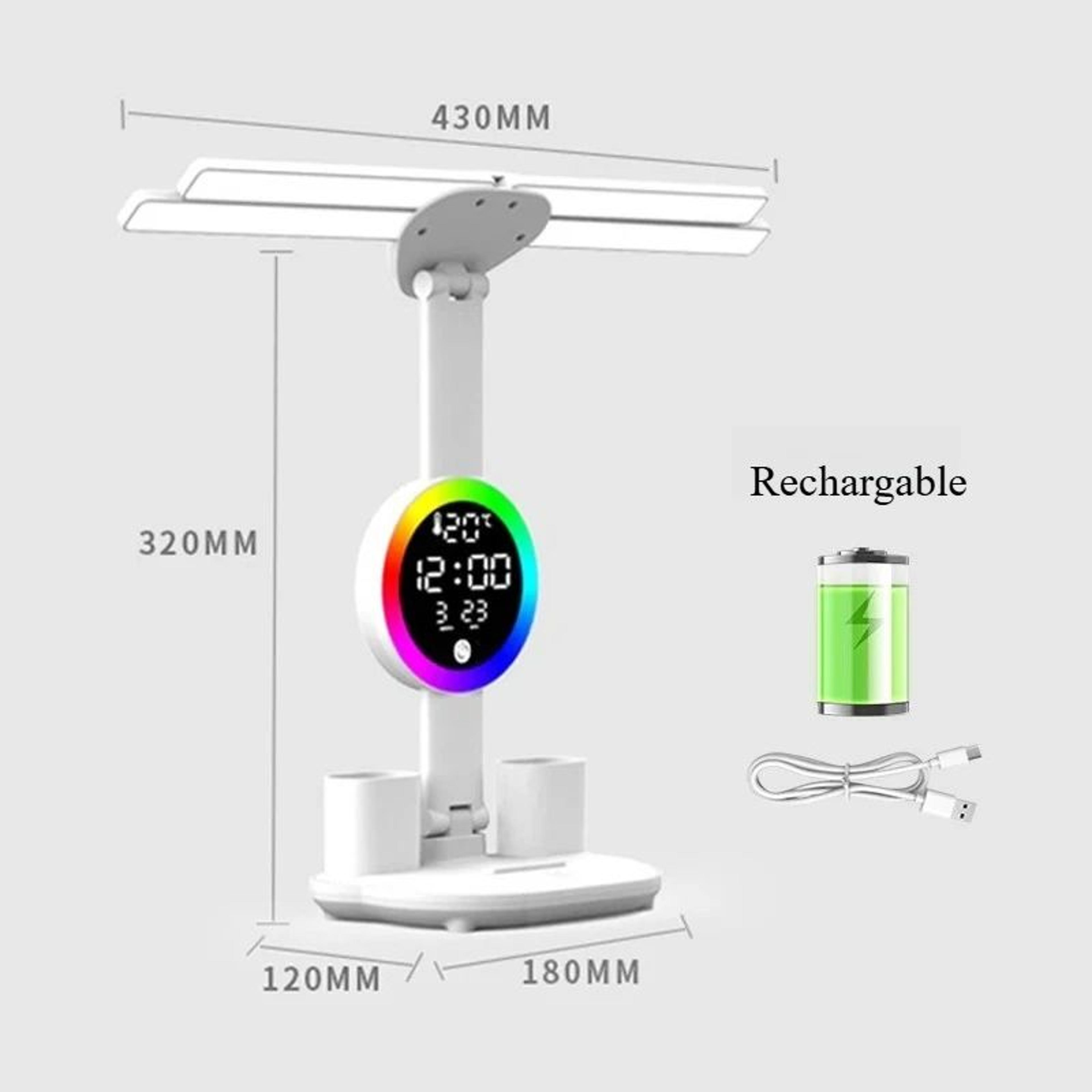 Rechargeable LED Desk Lamp With Fan And Digital Clock For Reading And Study 7