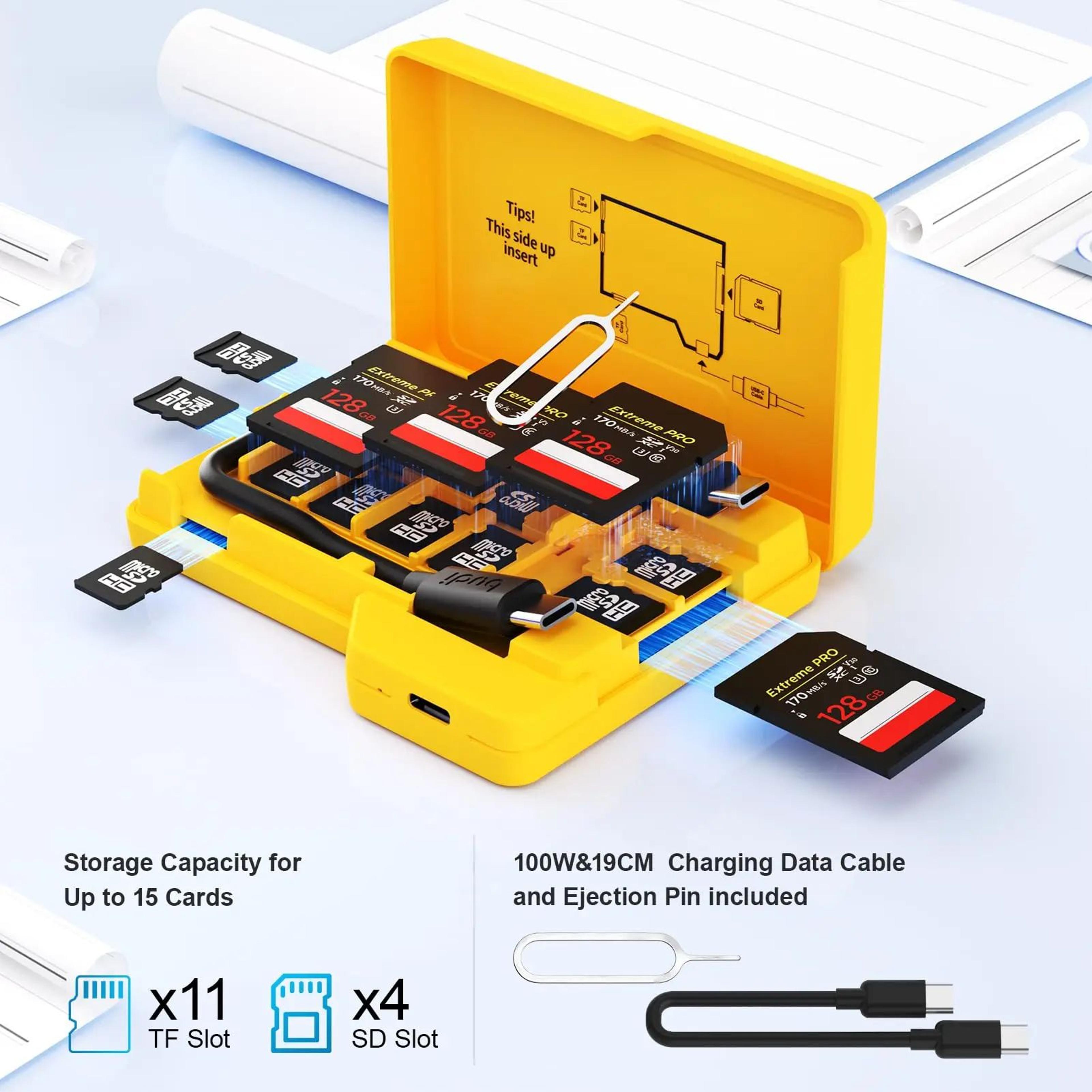4-slot sd memory card reader and storage case with usb type-c
