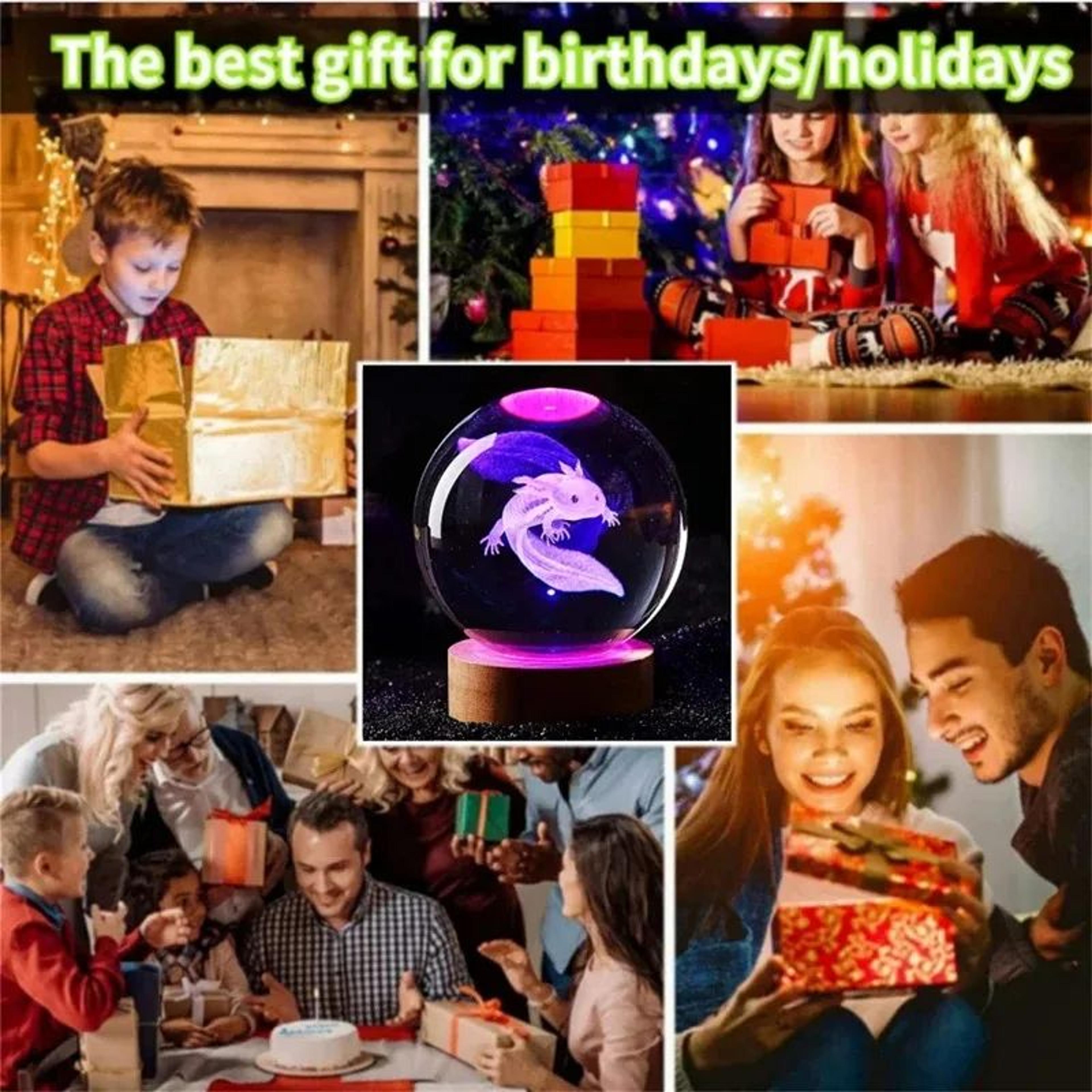 3d axolotl crystal ball night light with colorful led base for bedroom decor and gifts