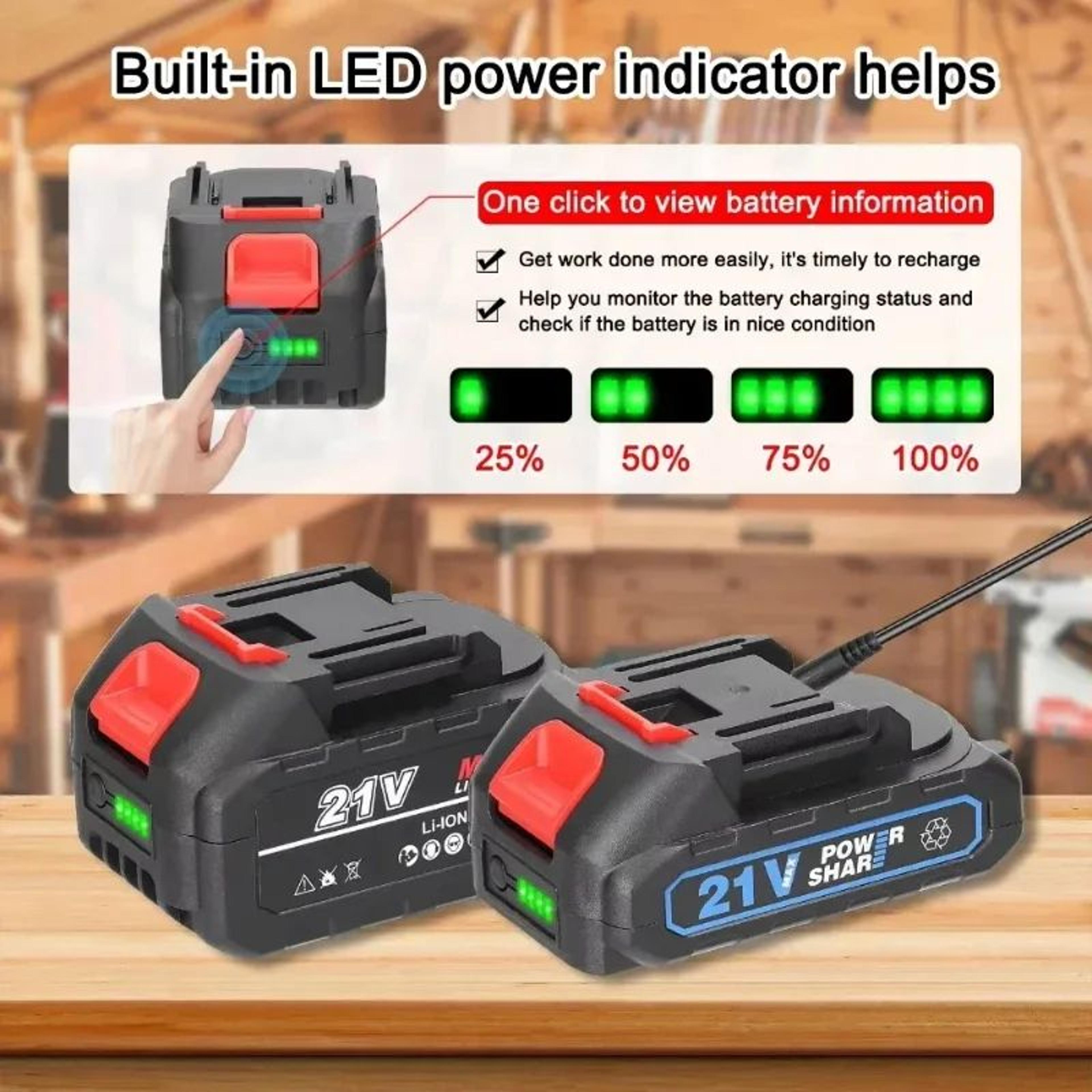 18v 21v rechargeable lithium ion power tool replacement battery with capacity indicator