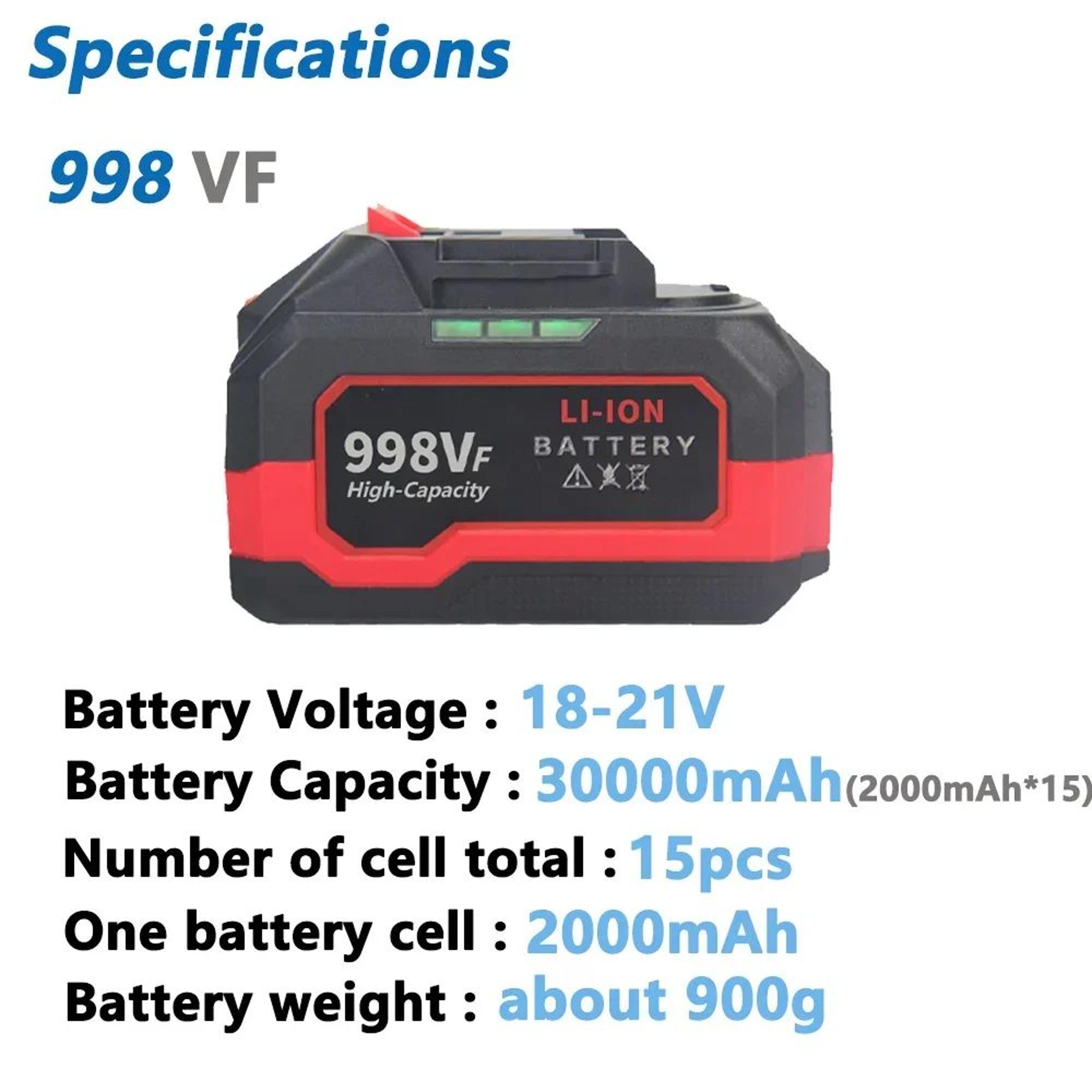 18V 30000mAh Rechargeable Lithium Ion Power Tool Battery With Capacity Indicator 3
