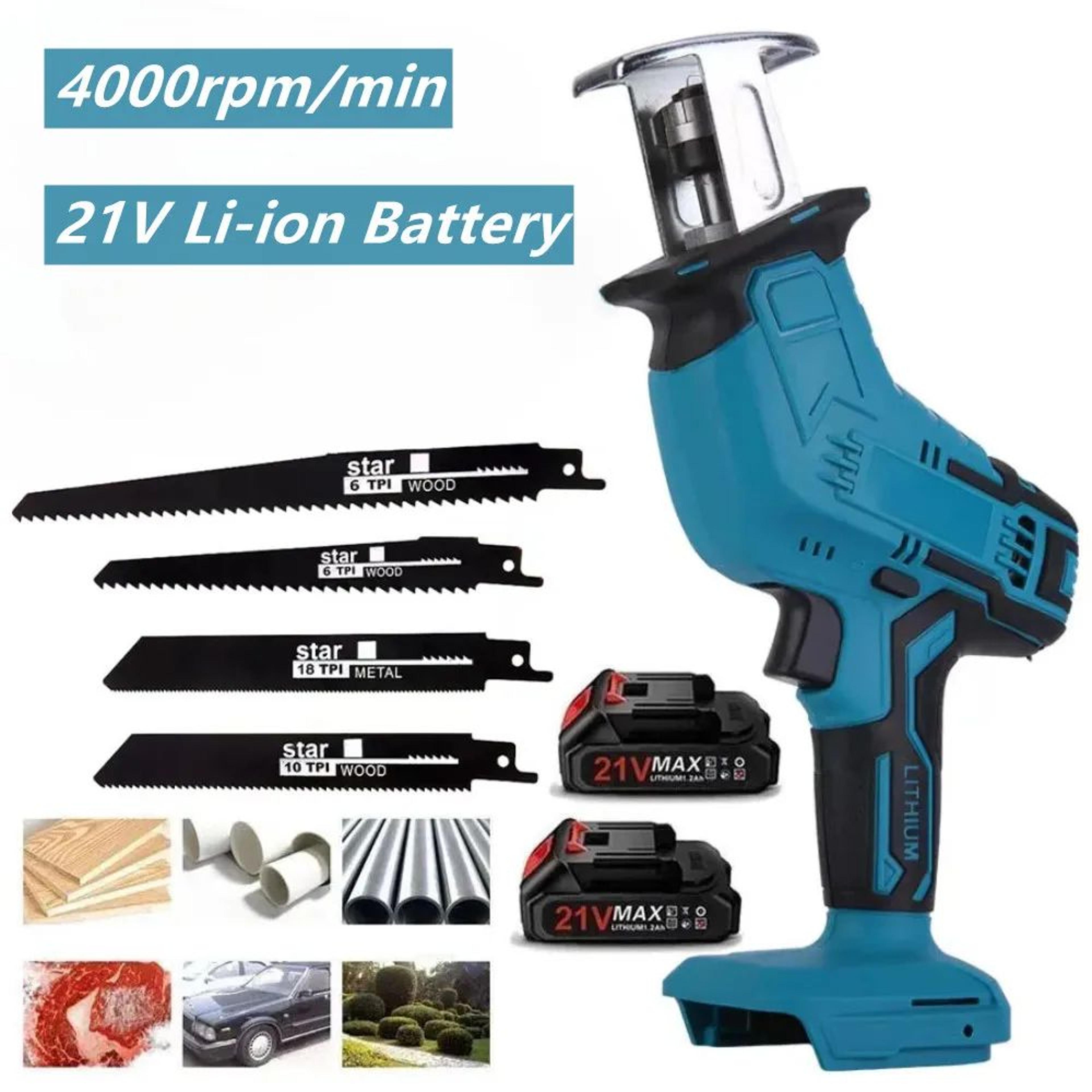 21v cordless reciprocating saw with variable speed for wood, metal and pipe cutting