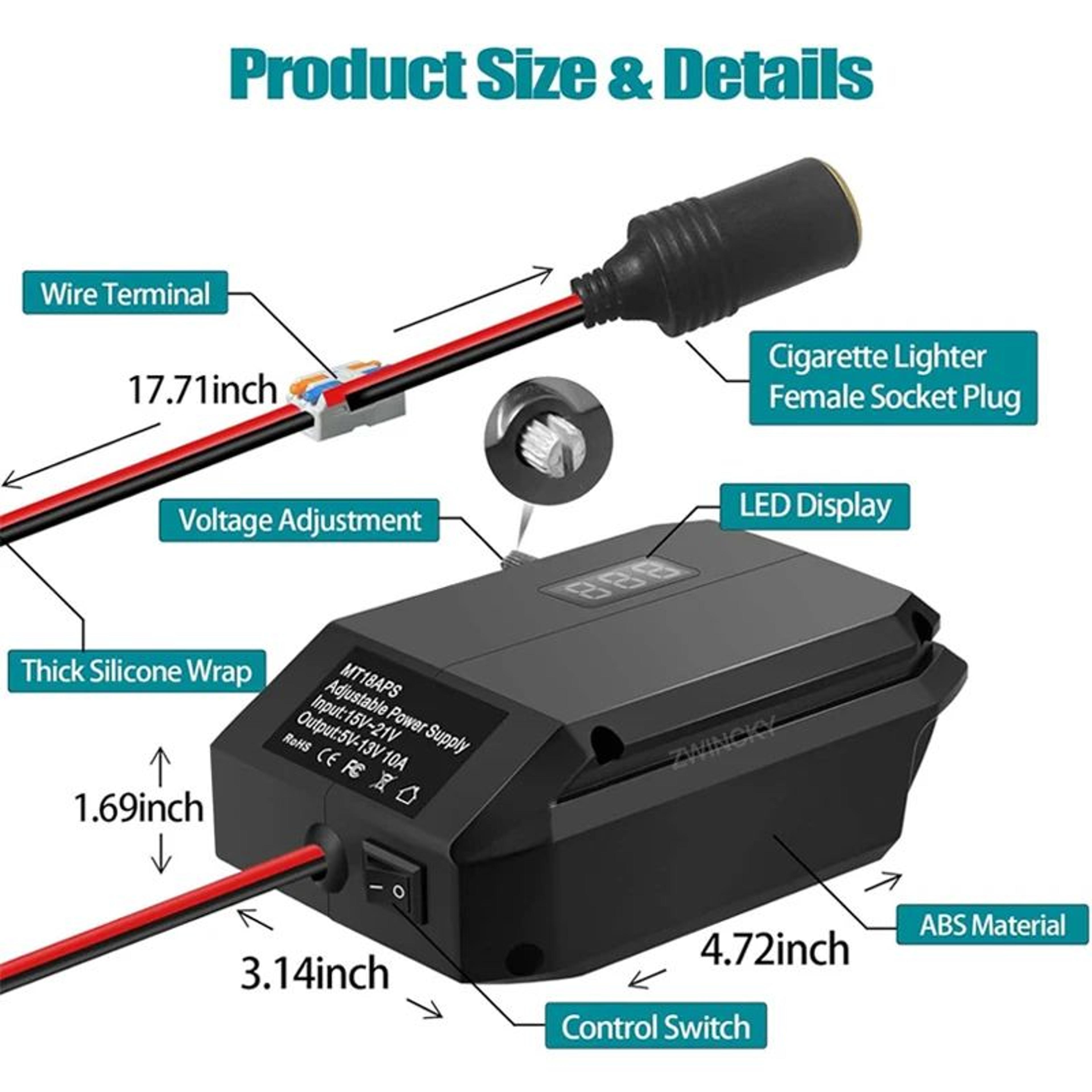 18V Battery Step Down Converter 513V Adjustable Voltage Regulator With Cigarette Lighter Socket 1