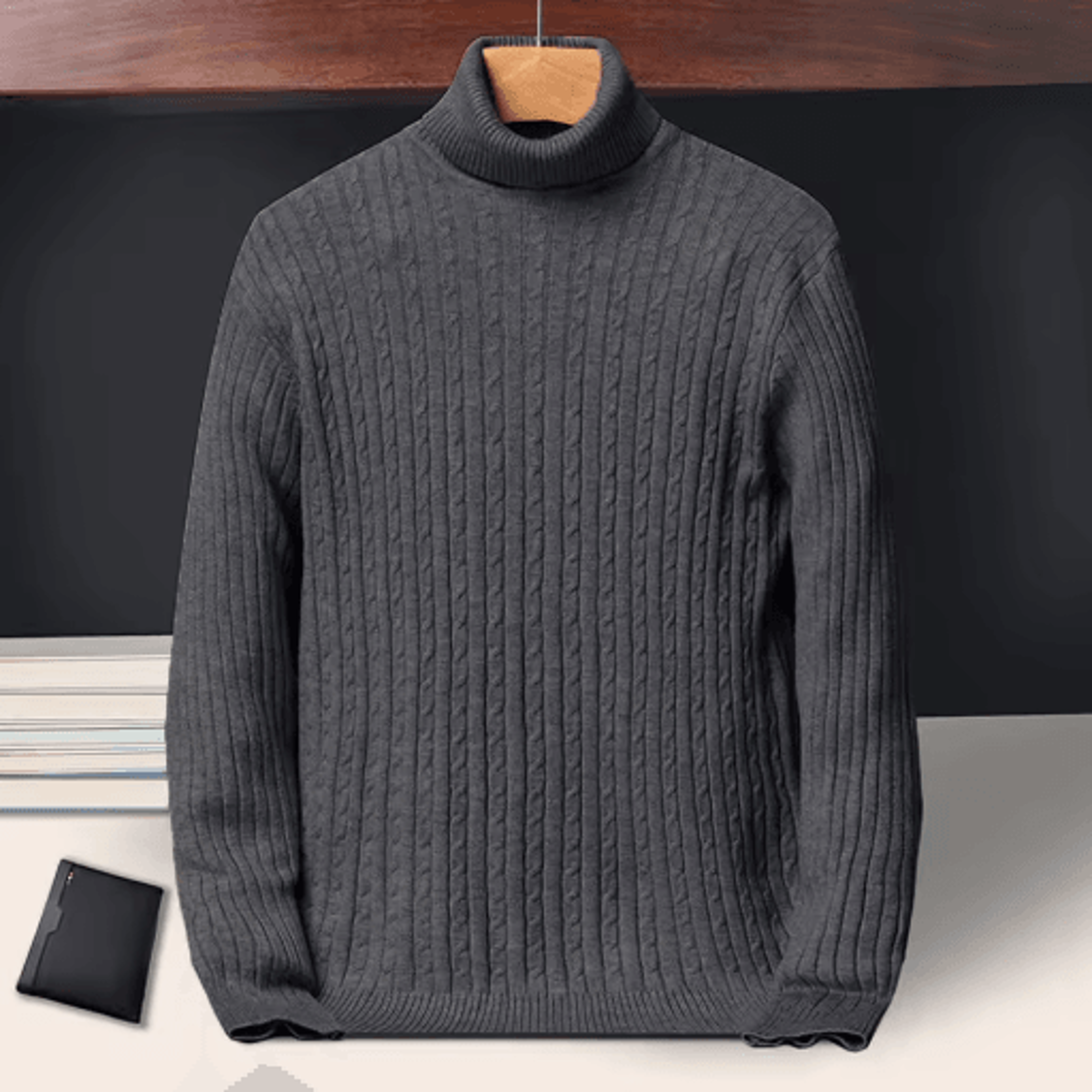 Mens Long Sleeve Knitted Turtleneck Striped Sweater 1
