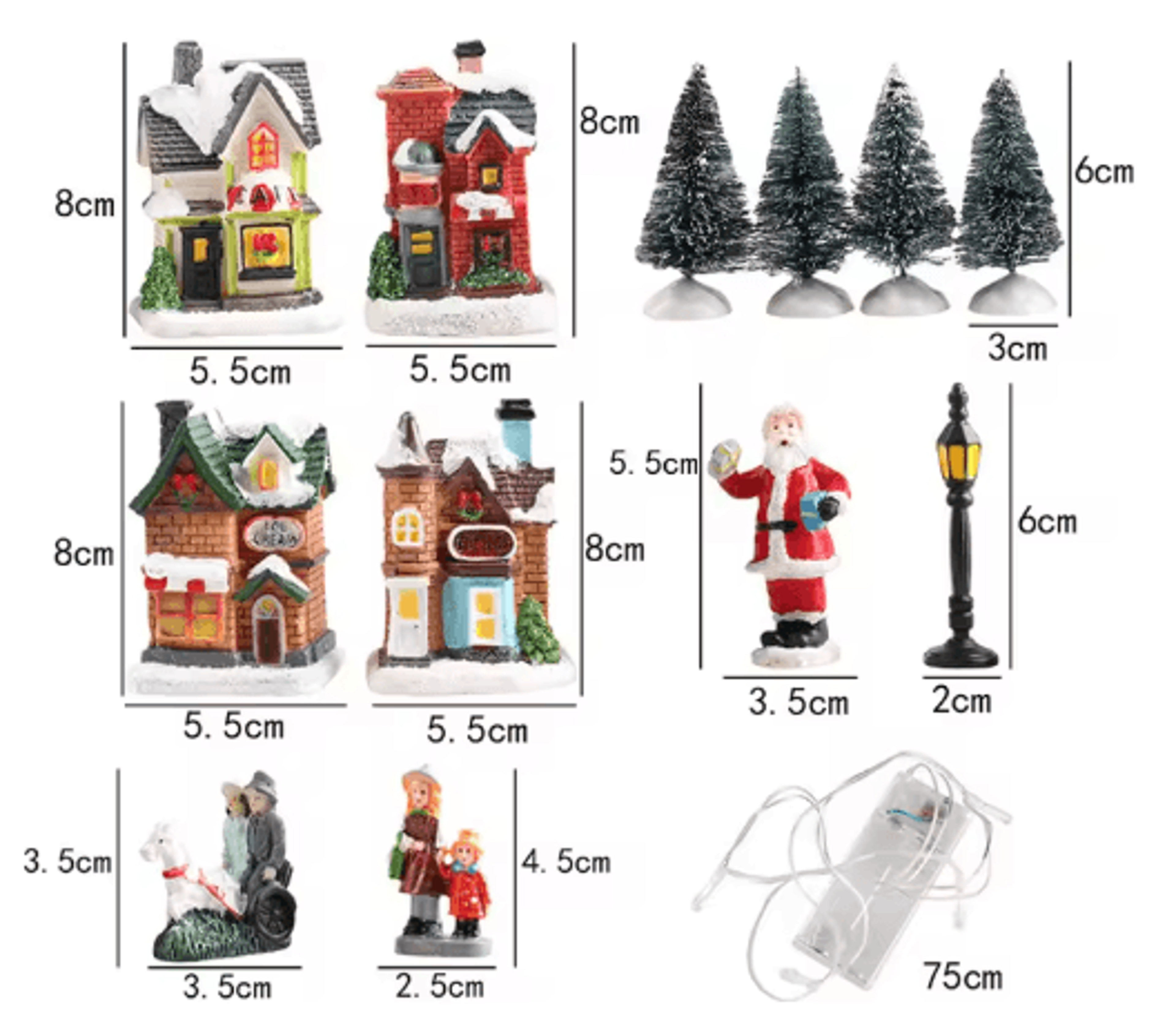 LED Resin Christmas Village Ornament Set Lighted Holiday House With Santa Snow Scene 2