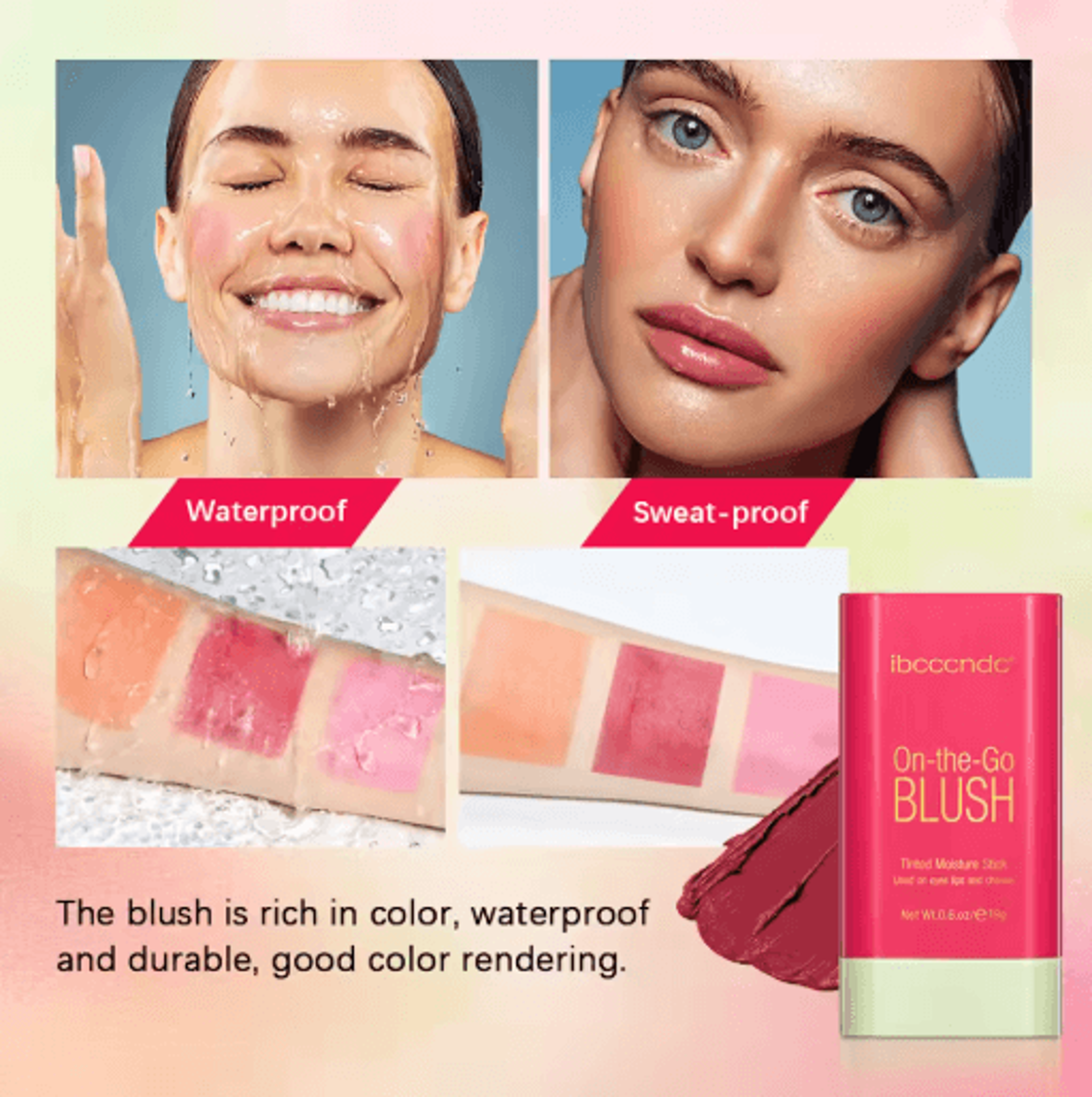 Cream Blush Stick Waterproof Easy Blend Rouge For Bright Natural Glow 5
