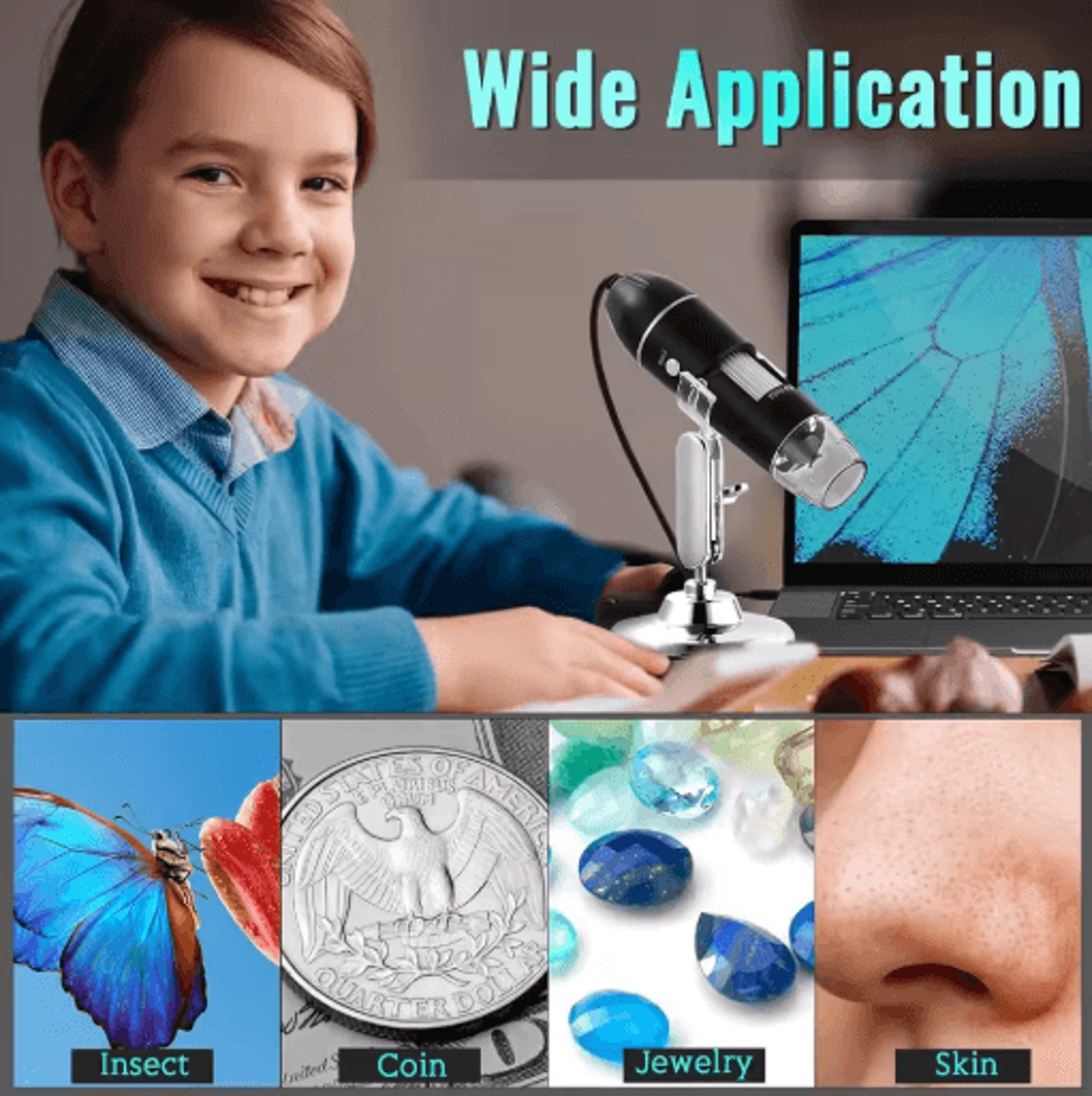 Hayve 1600X USB Digital Microscope 1080P HD Soldering Microscope With 8 LED Lights 3