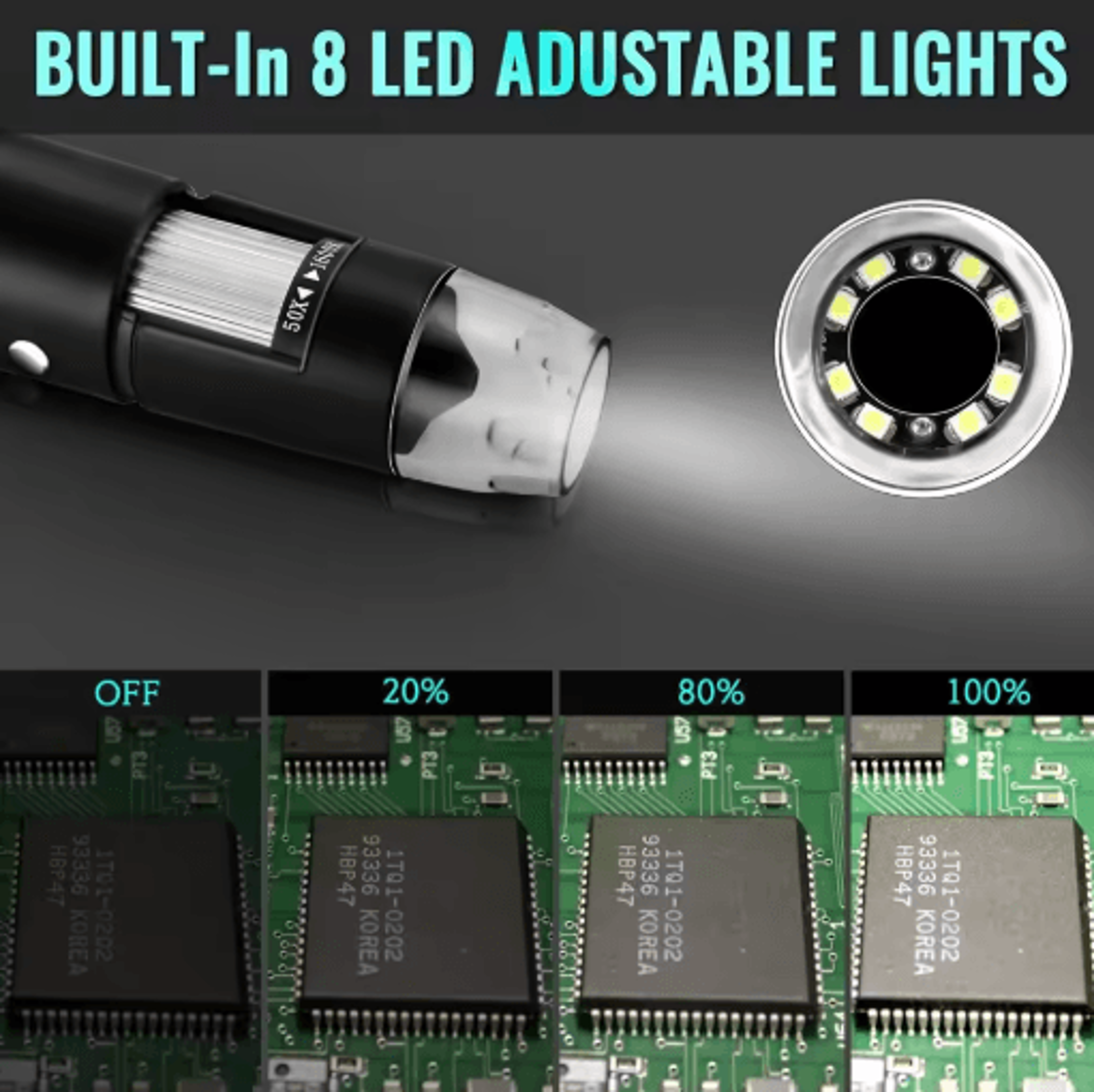 Hayve 1600X USB Digital Microscope 1080P HD Soldering Microscope With 8 LED Lights 4