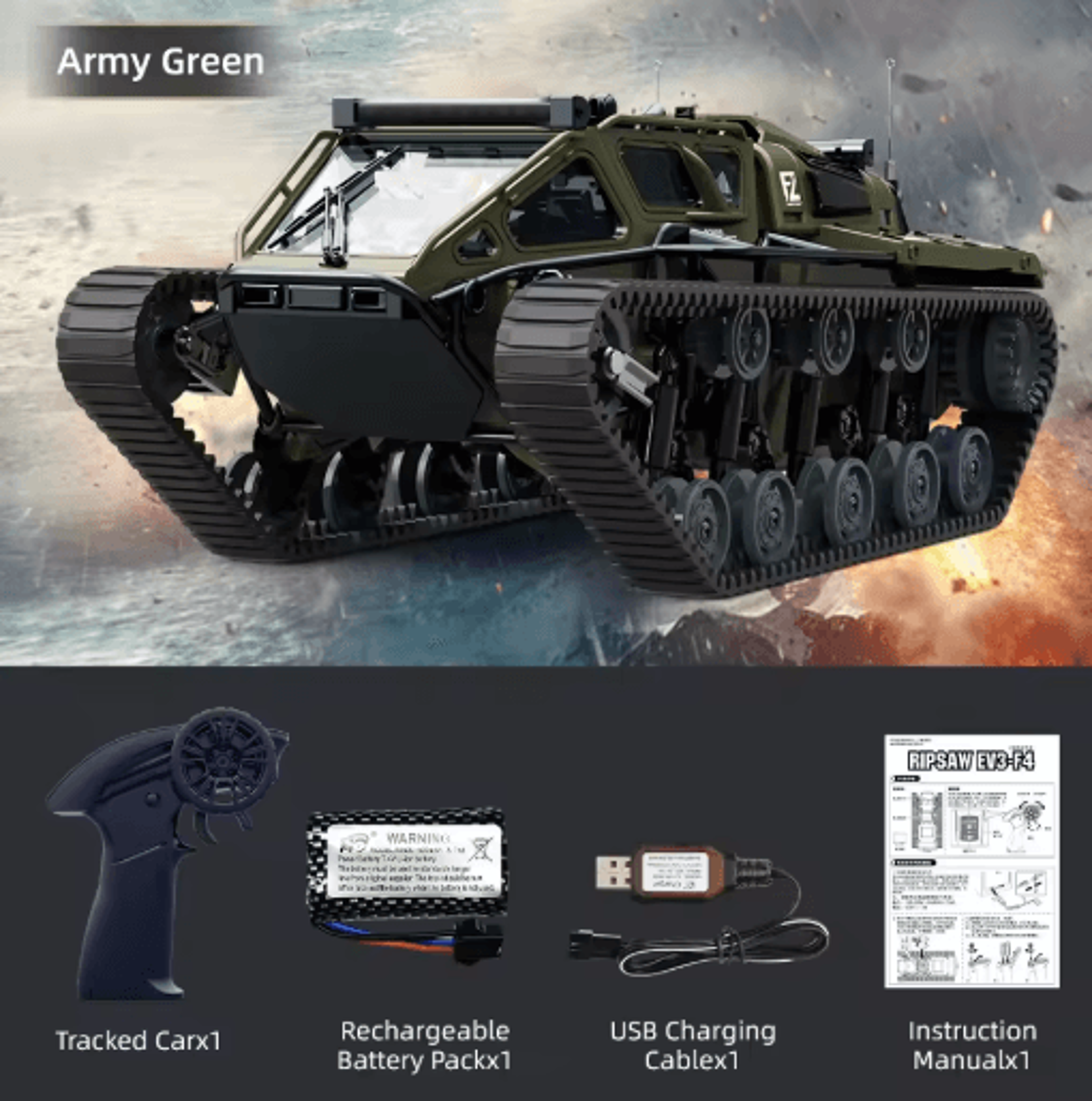 JJRC C8812 RC Tracked Tank LED Light Simulation Remote Control Off Road Vehicle 2