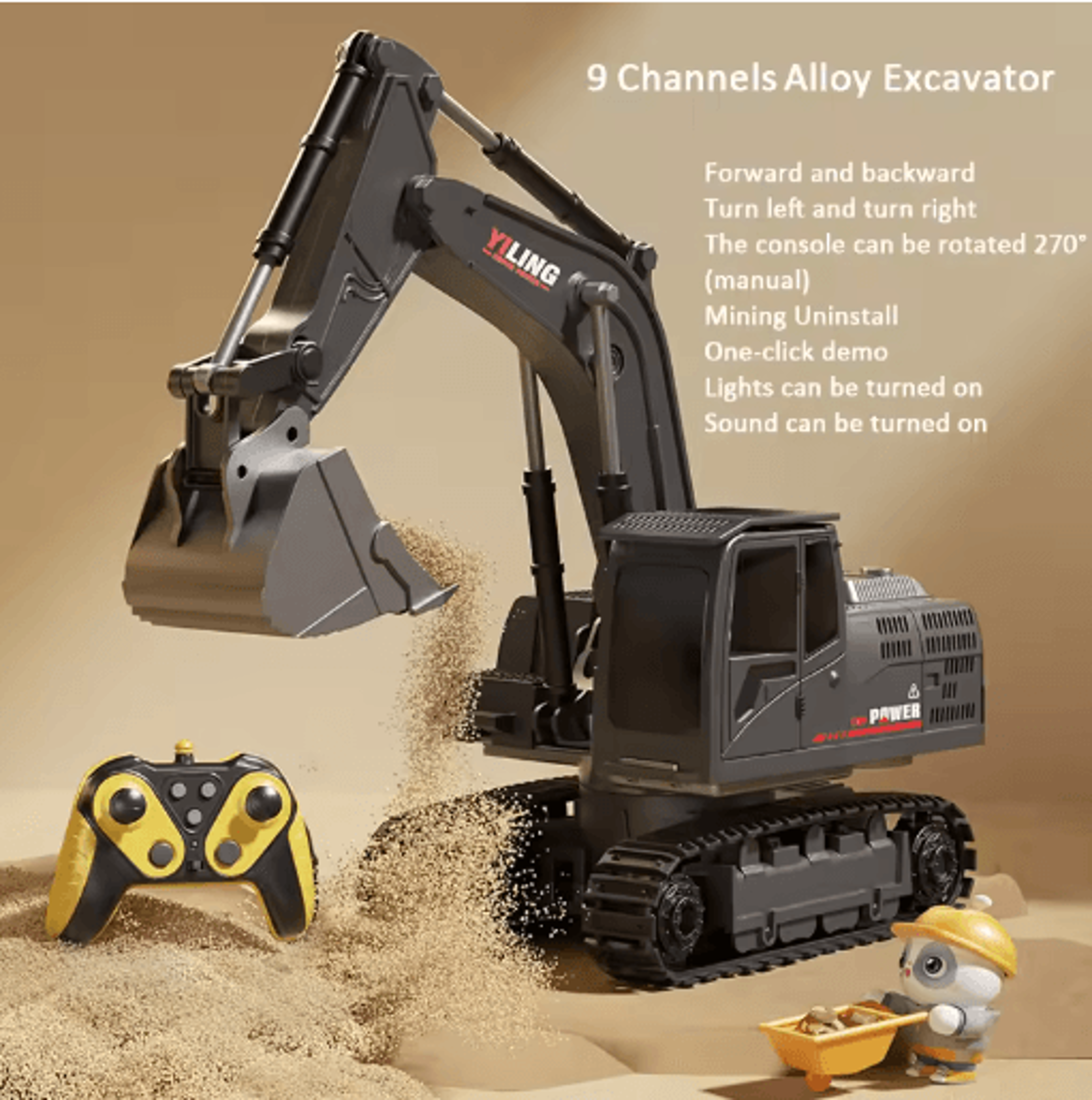 Alloy RC Excavator Toy Car Electric Engineering Vehicle With Lights Sound 6