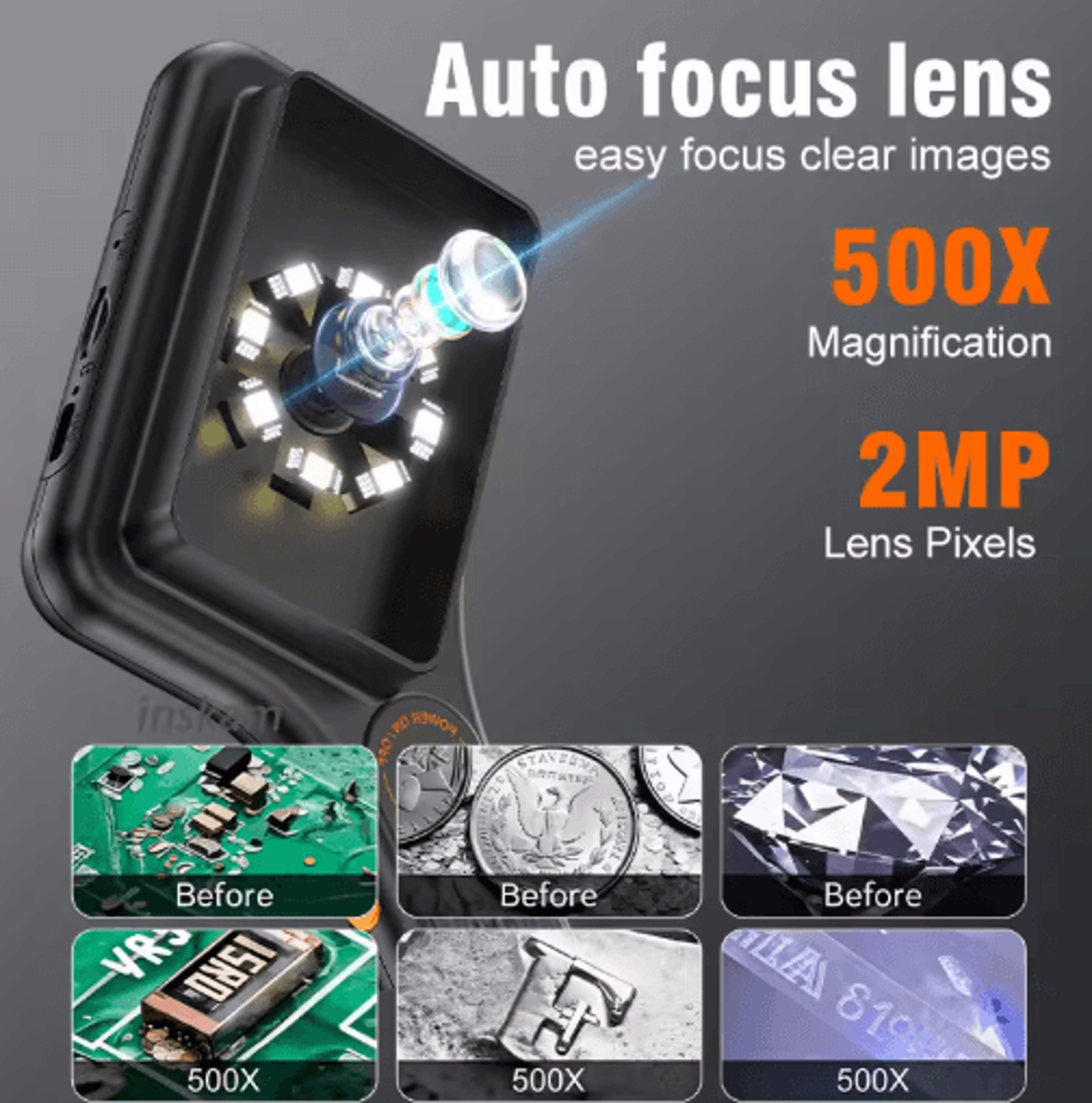Handheld Digital Microscope 500X 30 IPS Color Screen Autofocus Video Microscope 4