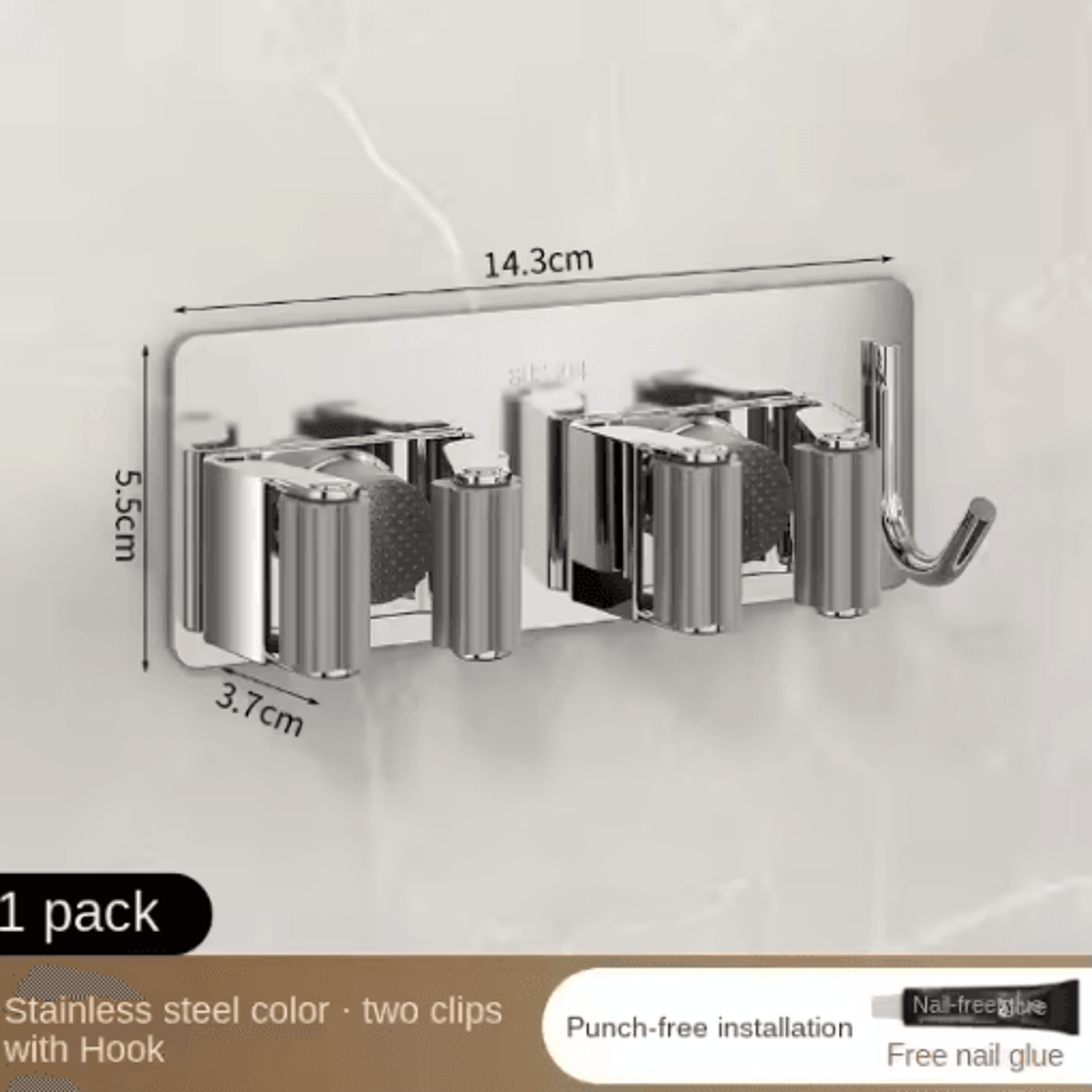 Non Perforated Stainless Steel Mop Holder Wall Mounted Broom Mop Clamp Hook 4