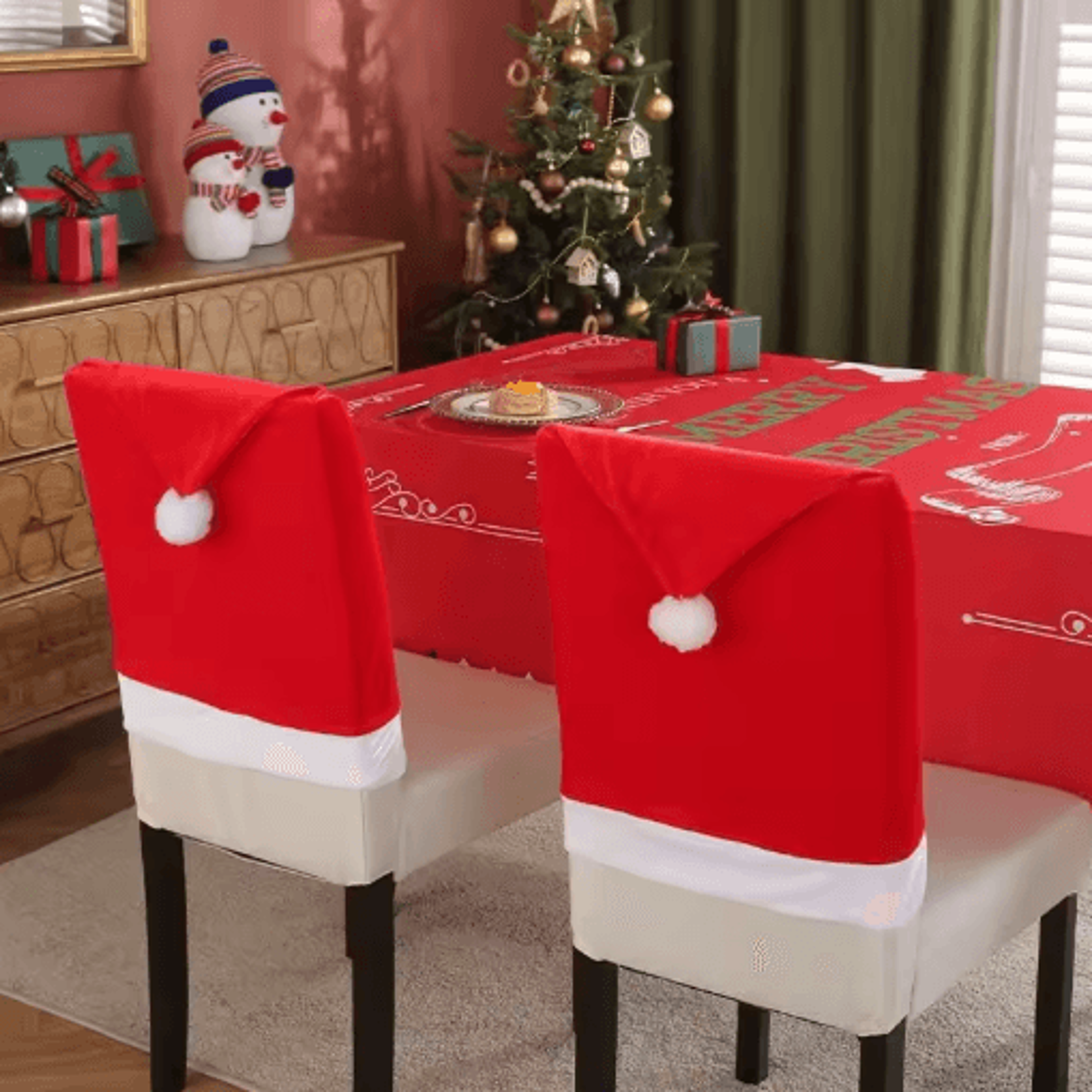 Red Santa Hat Christmas Chair Covers Stretchable Dining Chair Slipcovers For Holiday Decor 8