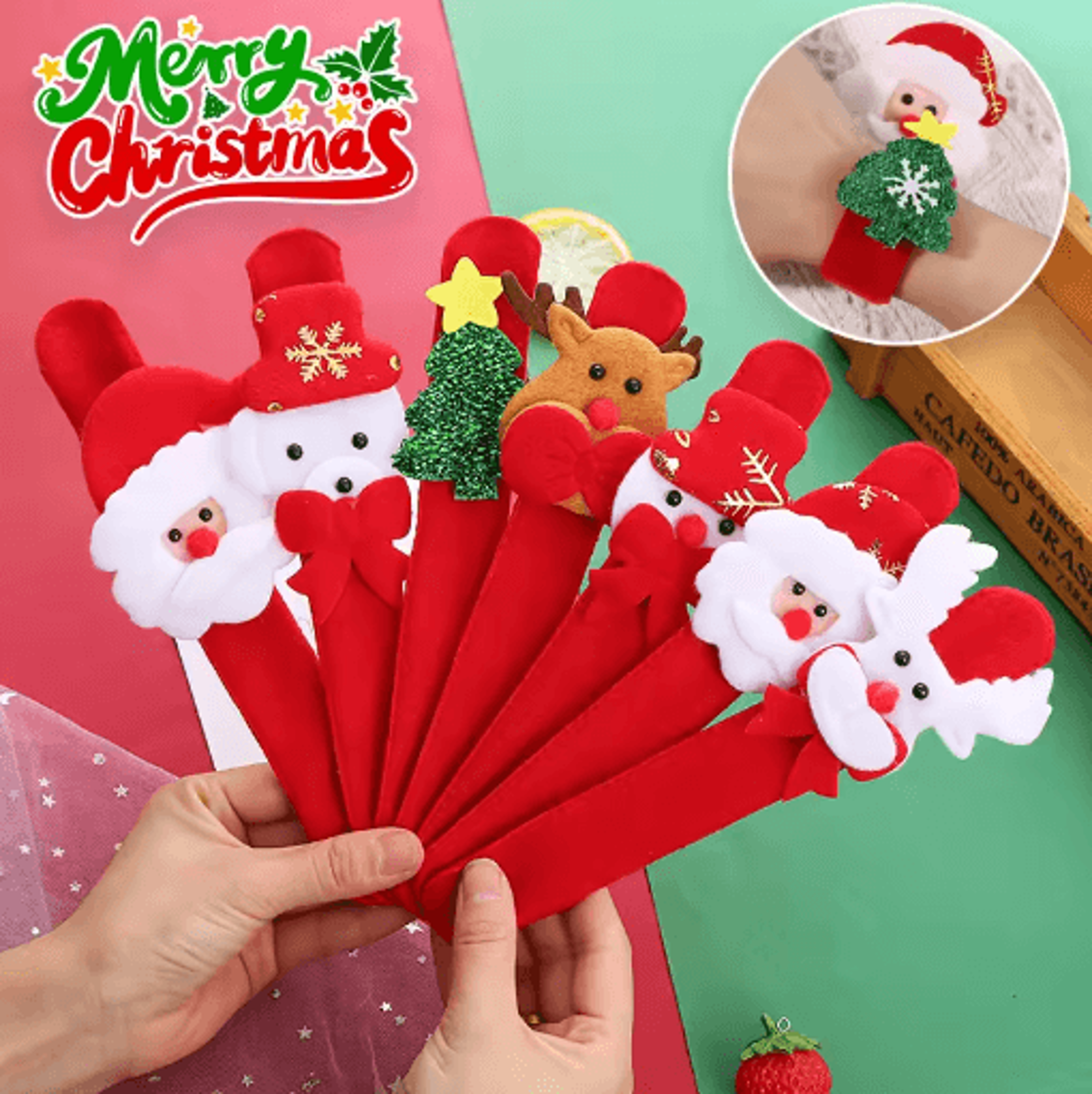 Festive Plush Santa Sleigh Snap Bracelet Light Up Christmas Wristband For Kids 0