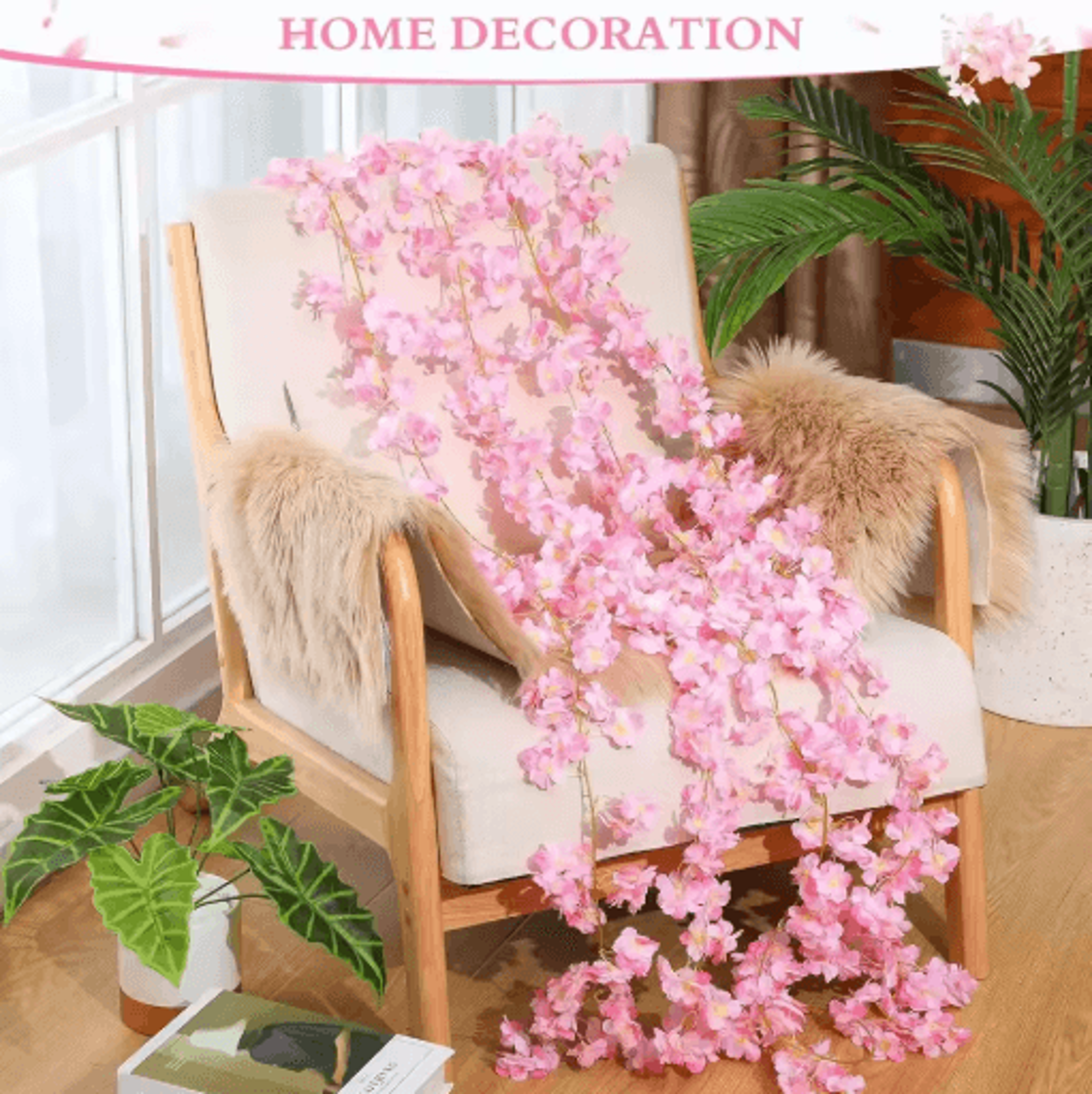 Artificial Pink Sakura Flower Garland Cherry Blossom Vine For Wedding Home Decor 0