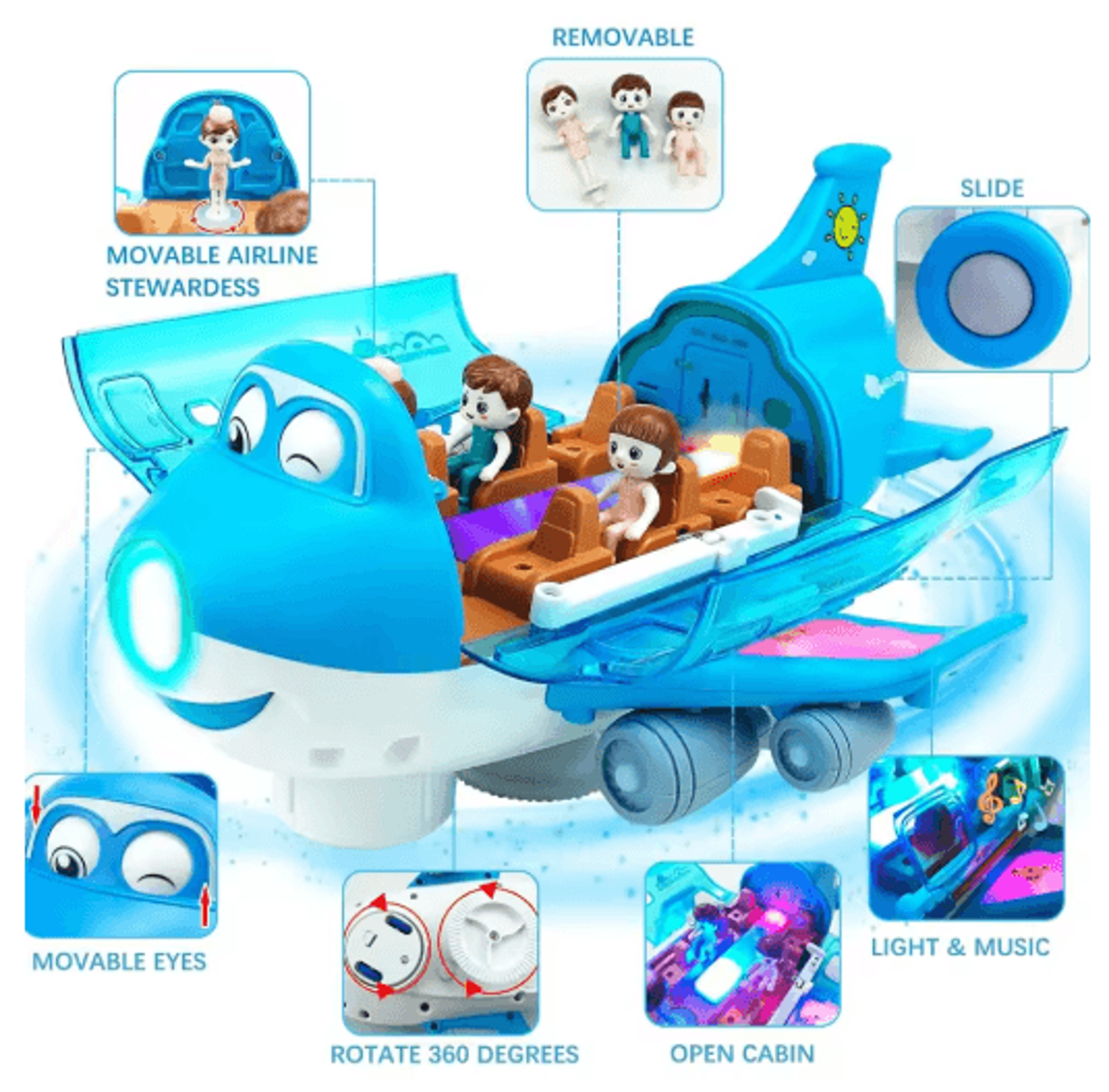 Electric Airplane Toy With Lights Music Kids Transportation Model For Boys Girls 3