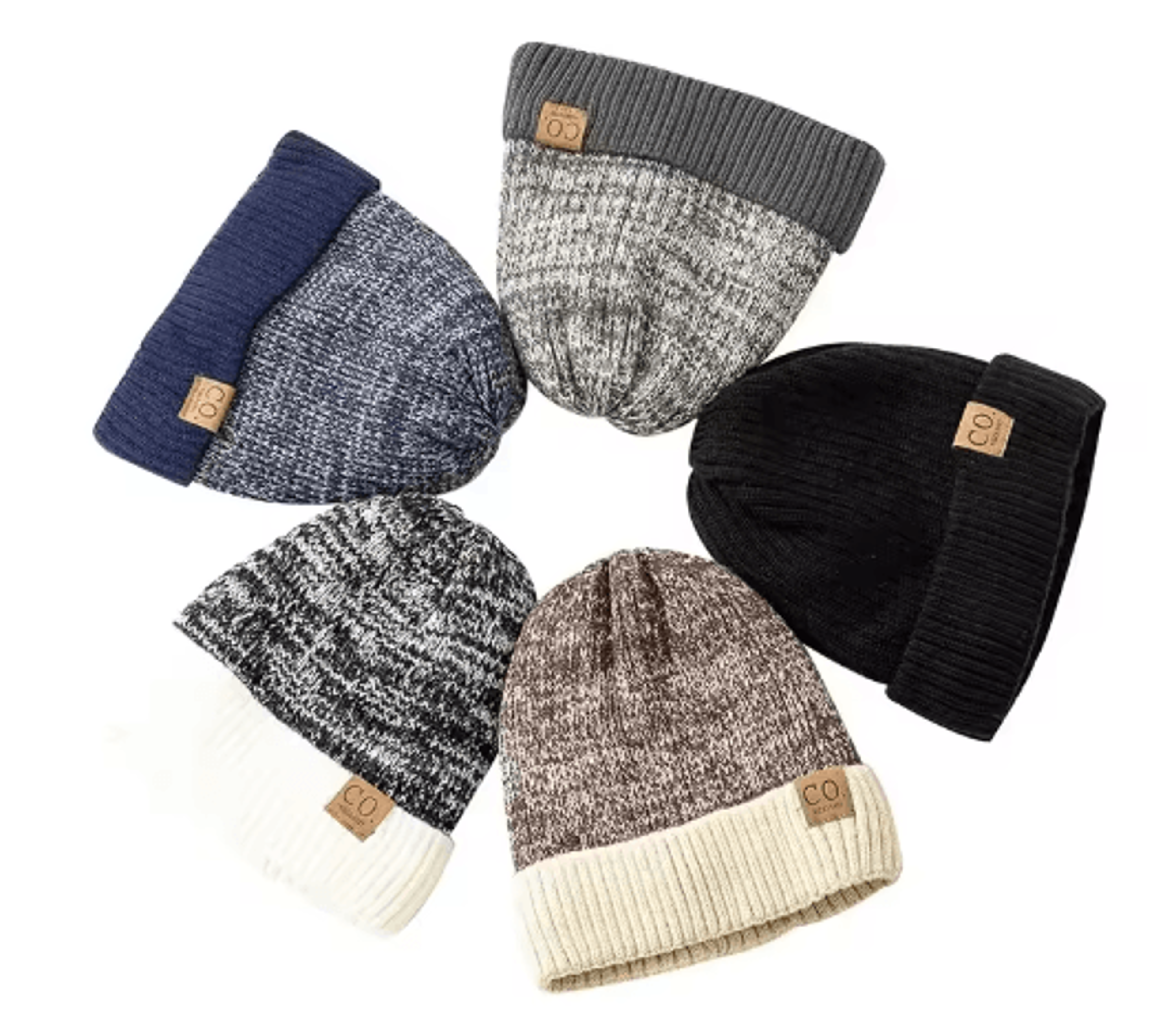 Unisex Two Tone Fur Lined Winter Beanie Warm Knitted Hat For Men Women 2