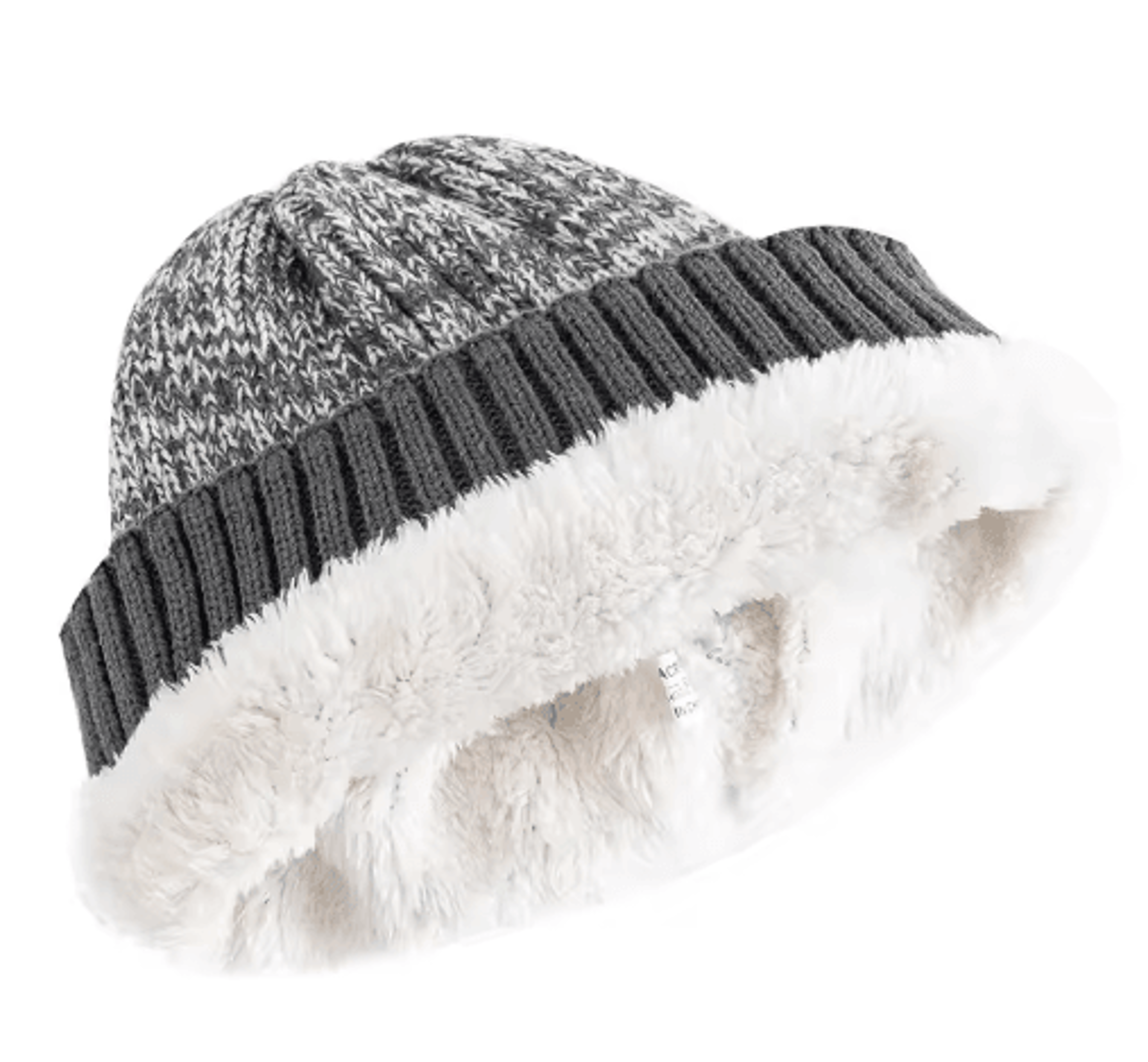Unisex Two Tone Fur Lined Winter Beanie Warm Knitted Hat For Men Women 4