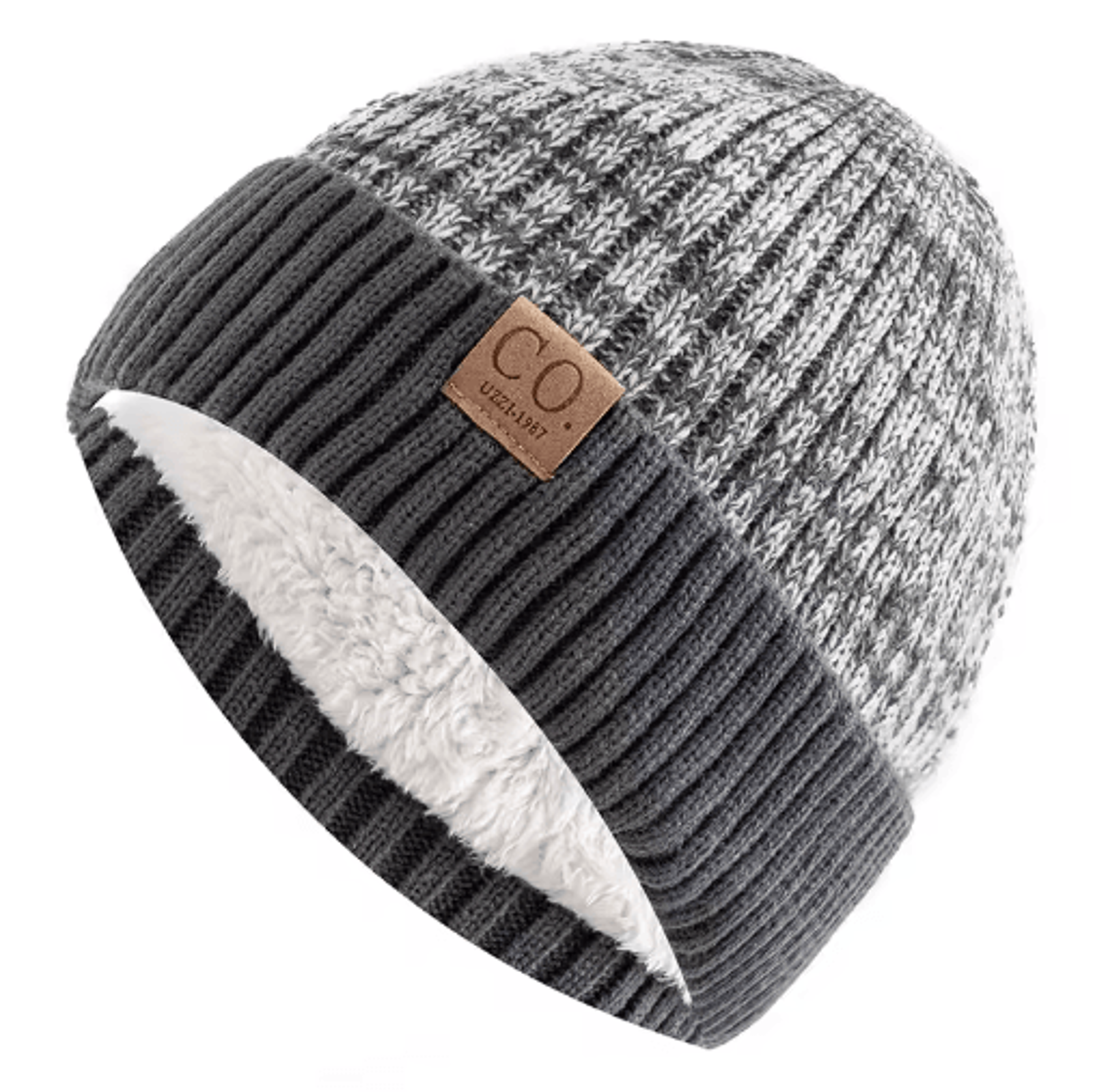 Unisex Two Tone Fur Lined Winter Beanie Warm Knitted Hat For Men Women 7