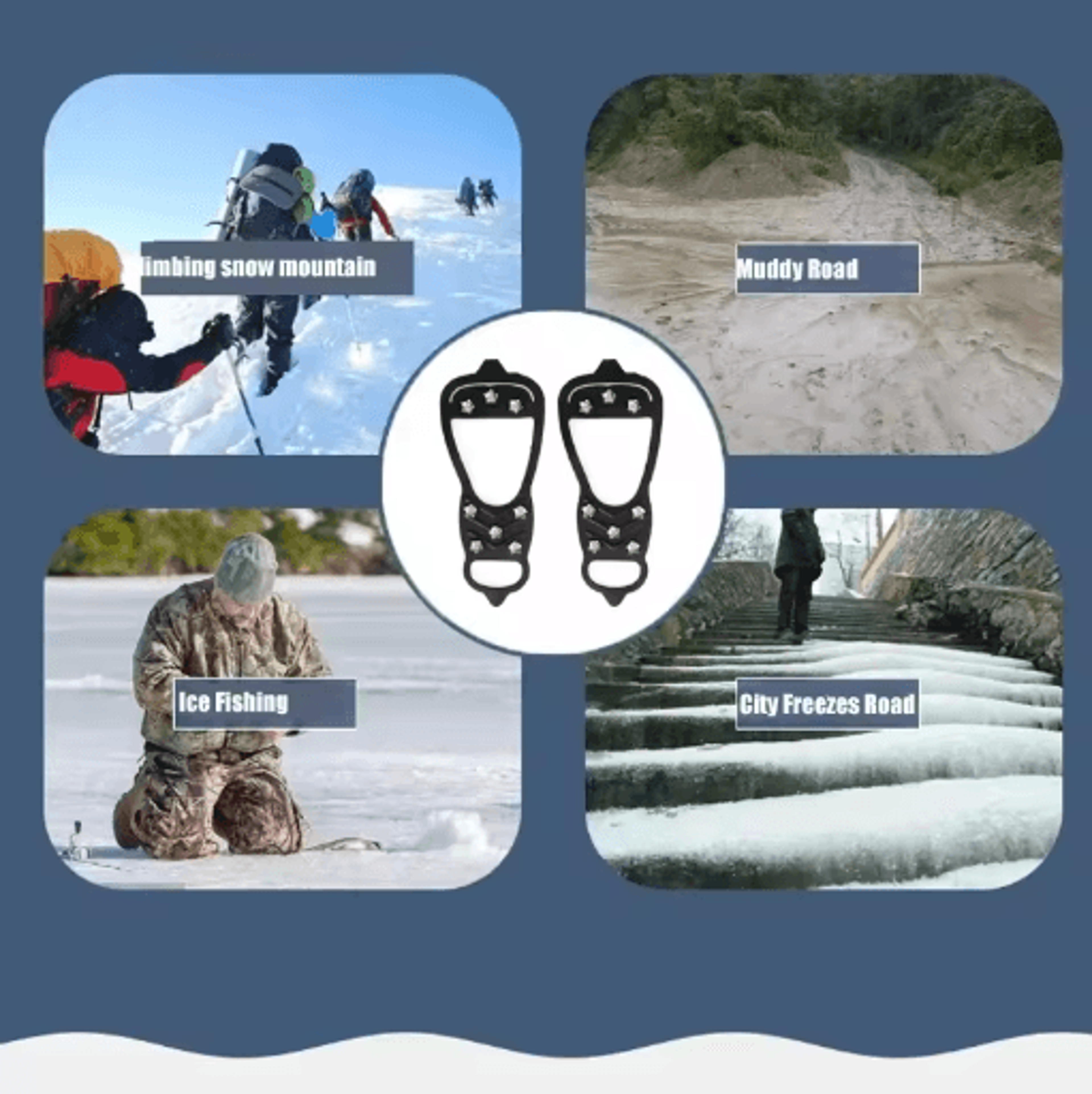 8 Teeth Ice Gripper Spikes Anti Slip Shoe Covers For Winter Hiking Snow Traction 1