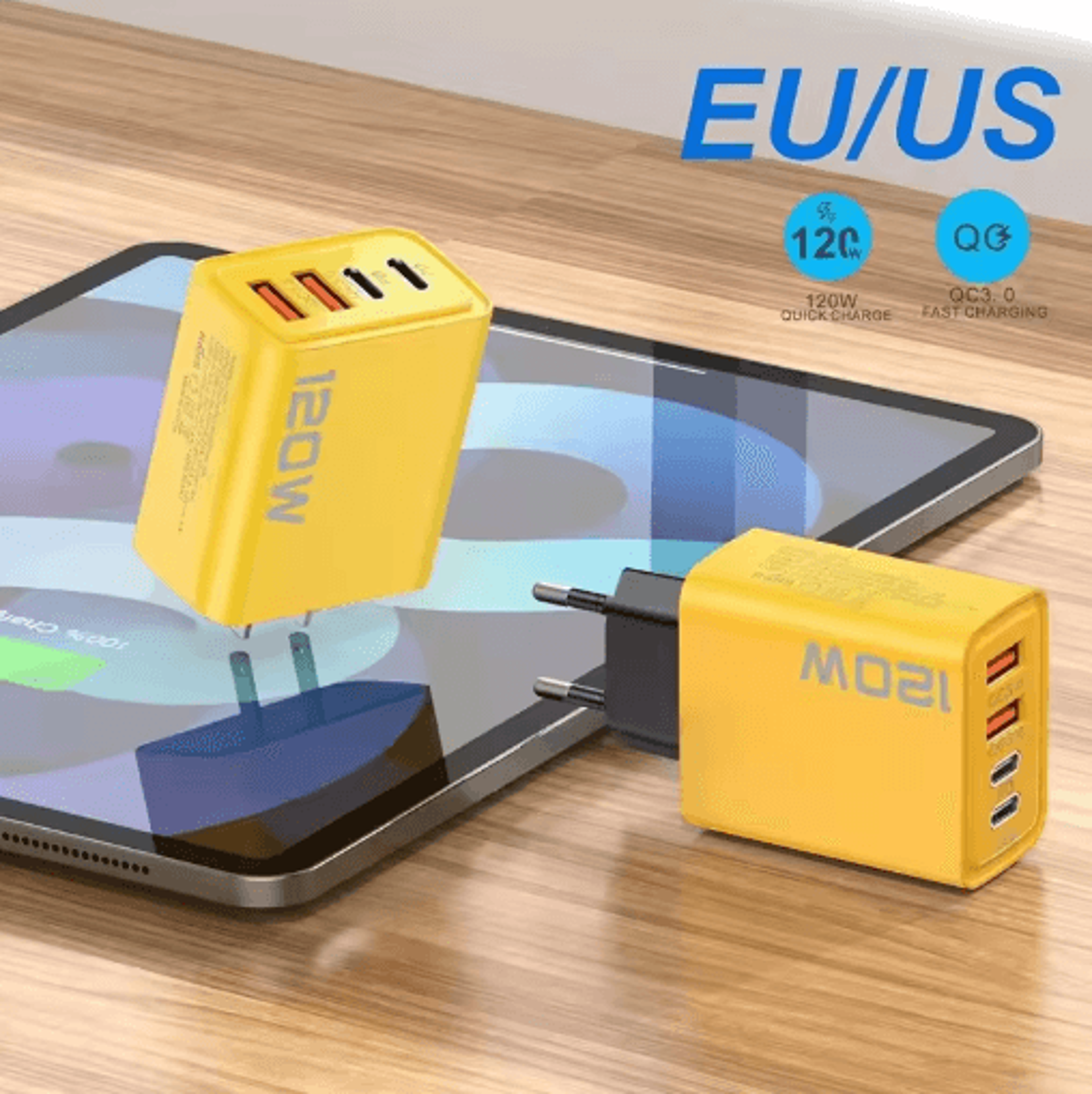 120W 4 Port USB C Fast Charger PD Quick Charge 30 Power Adapter For Phones Tablets 0