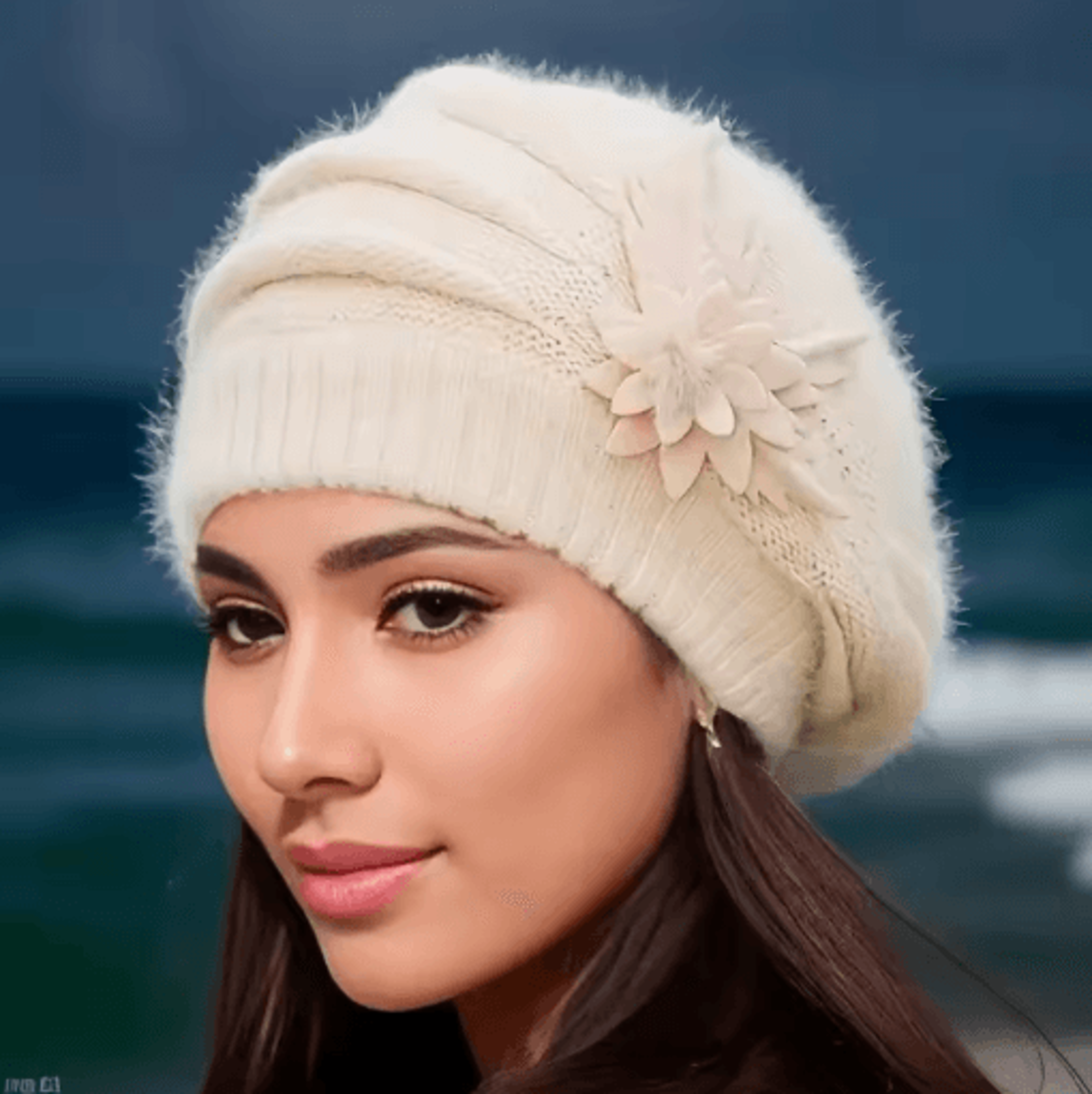 Womens Winter Flower Beret Thick Knitted Wool Hat For Autumn Winter Warmth 0