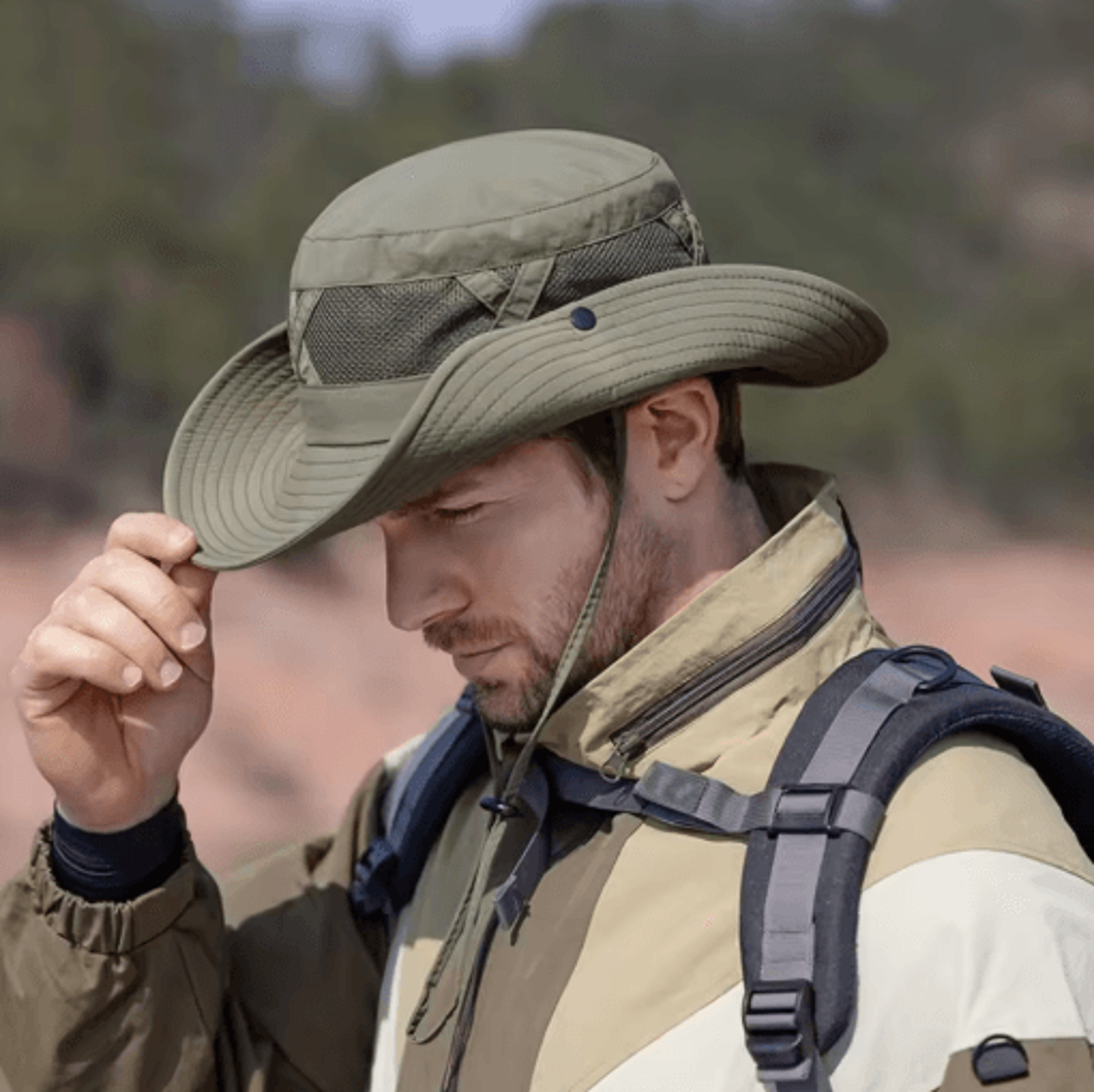 Mens Breathable Sunscreen Hat Wide Brim Outdoor Mountaineering Fishing Sunshade 0