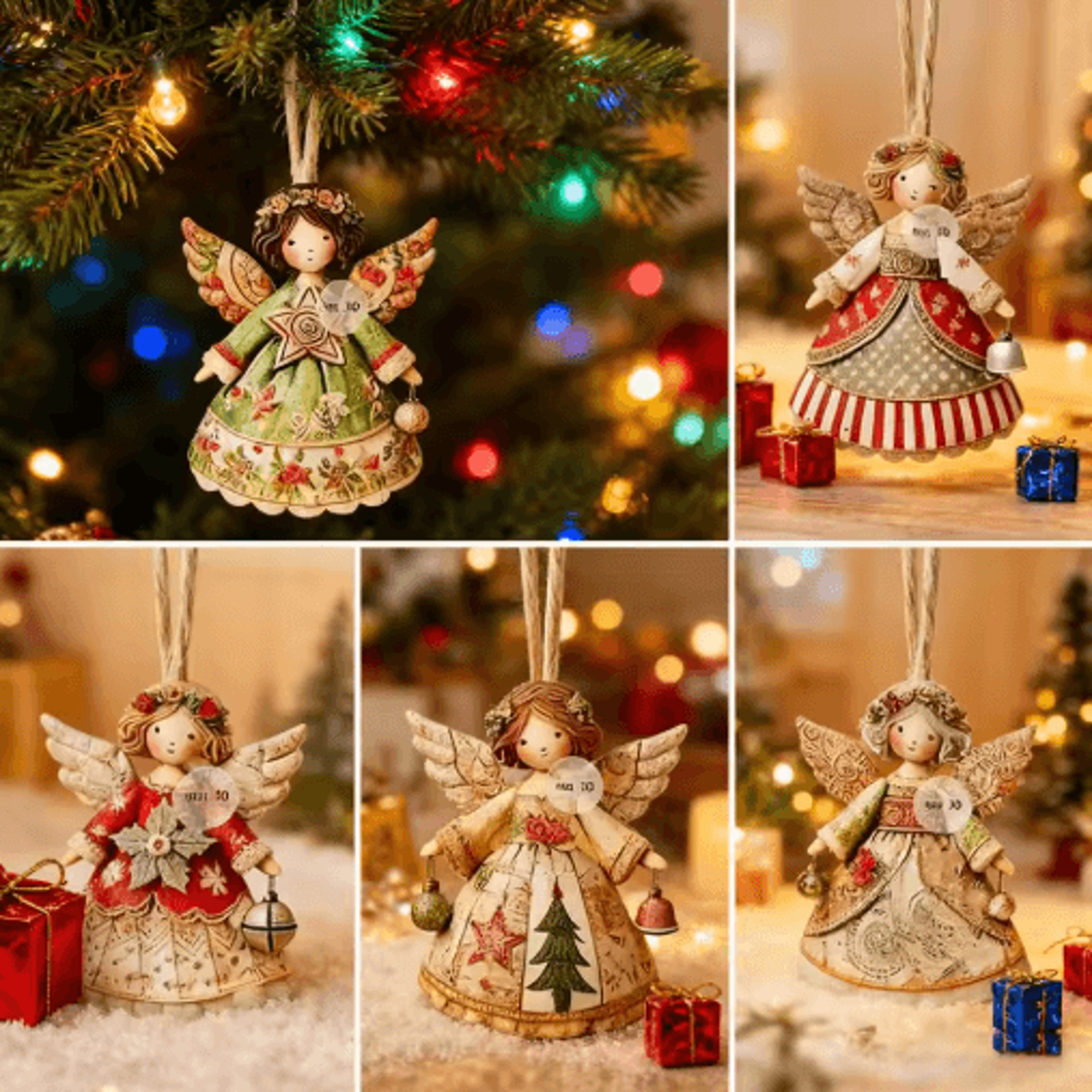 Wooden Angel Christmas Tree Ornaments 2D Angel With Bell Hanging Decor 6 12 24PCS 4