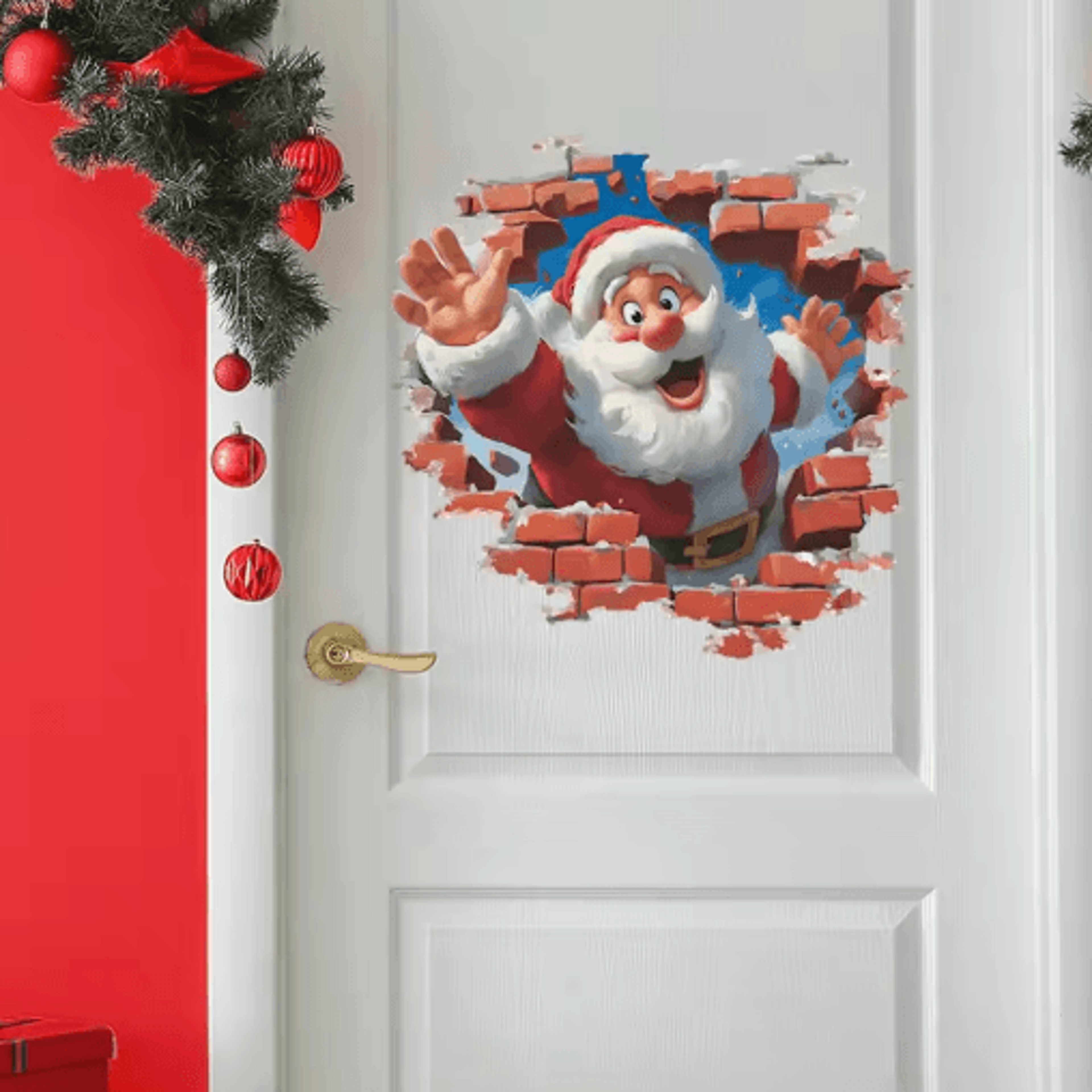 3D Christmas Santa Claus Wall Sticker Break Through Wall Holiday Decor Decal 6