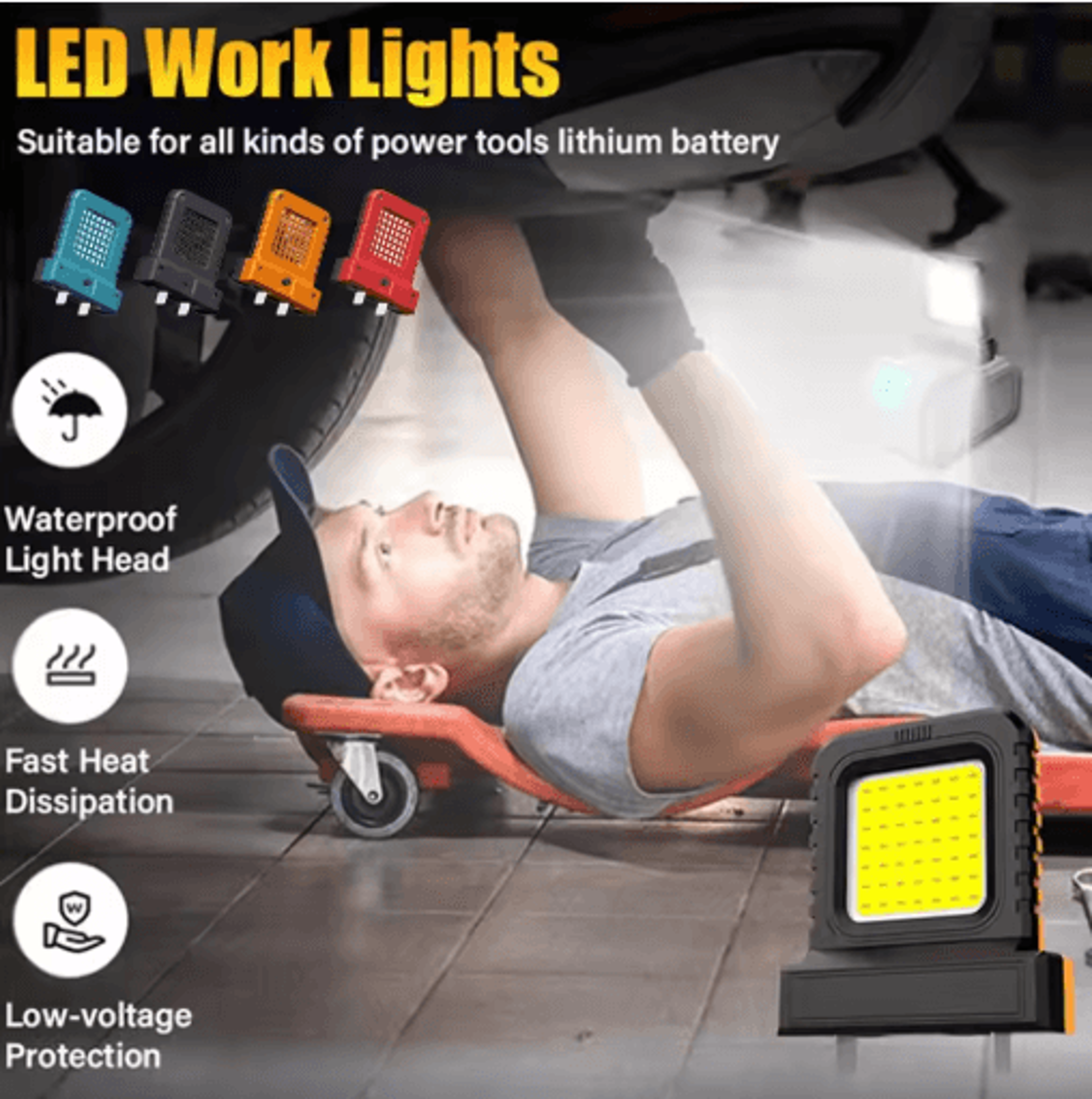 Universal High Brightness LED Work Light Power Tool Floodlight For Makita Battery Case 7