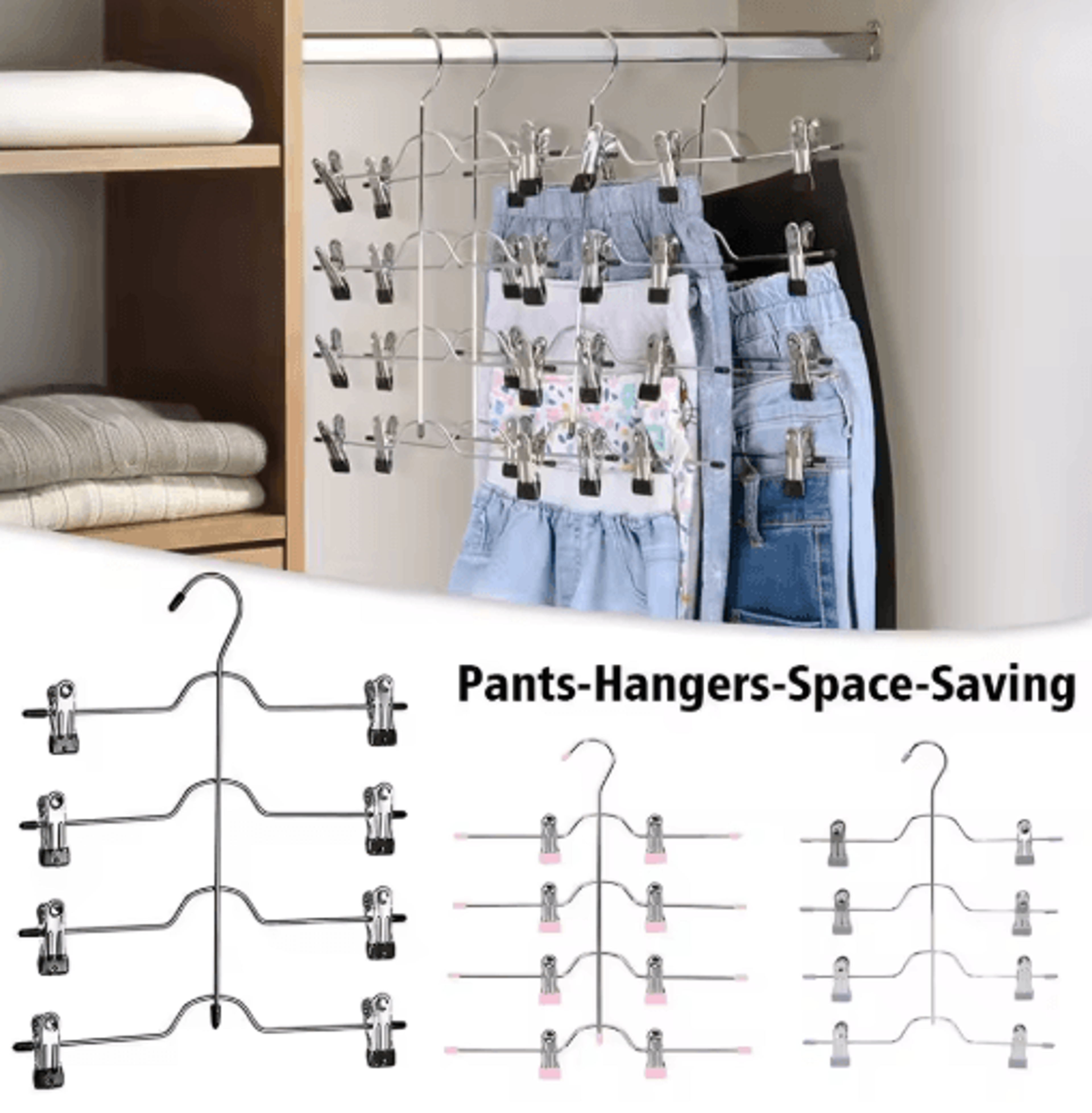 4 Tier Space Saving Pants Hangers Closet Organizer With Clips For Pants Skirts And Scarves 8