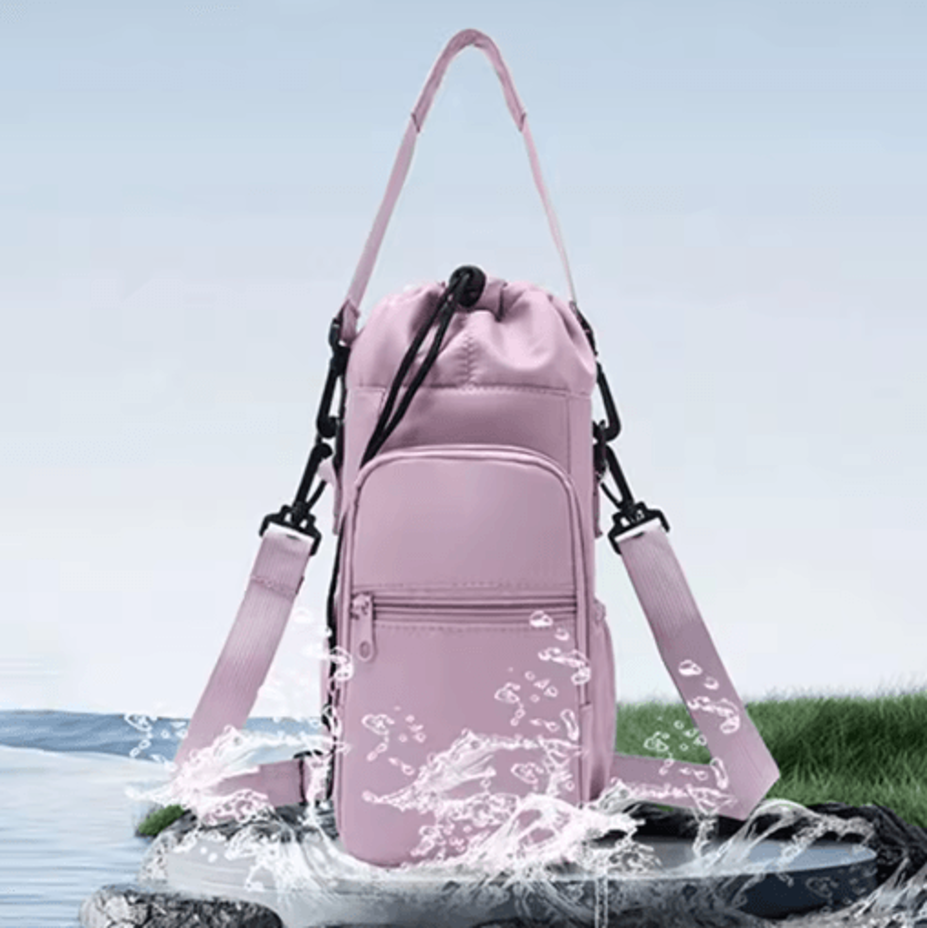 Insulated Water Bottle Carrier Sling Bag 32oz 40oz Crossbody Holder With Phone Pocket 9