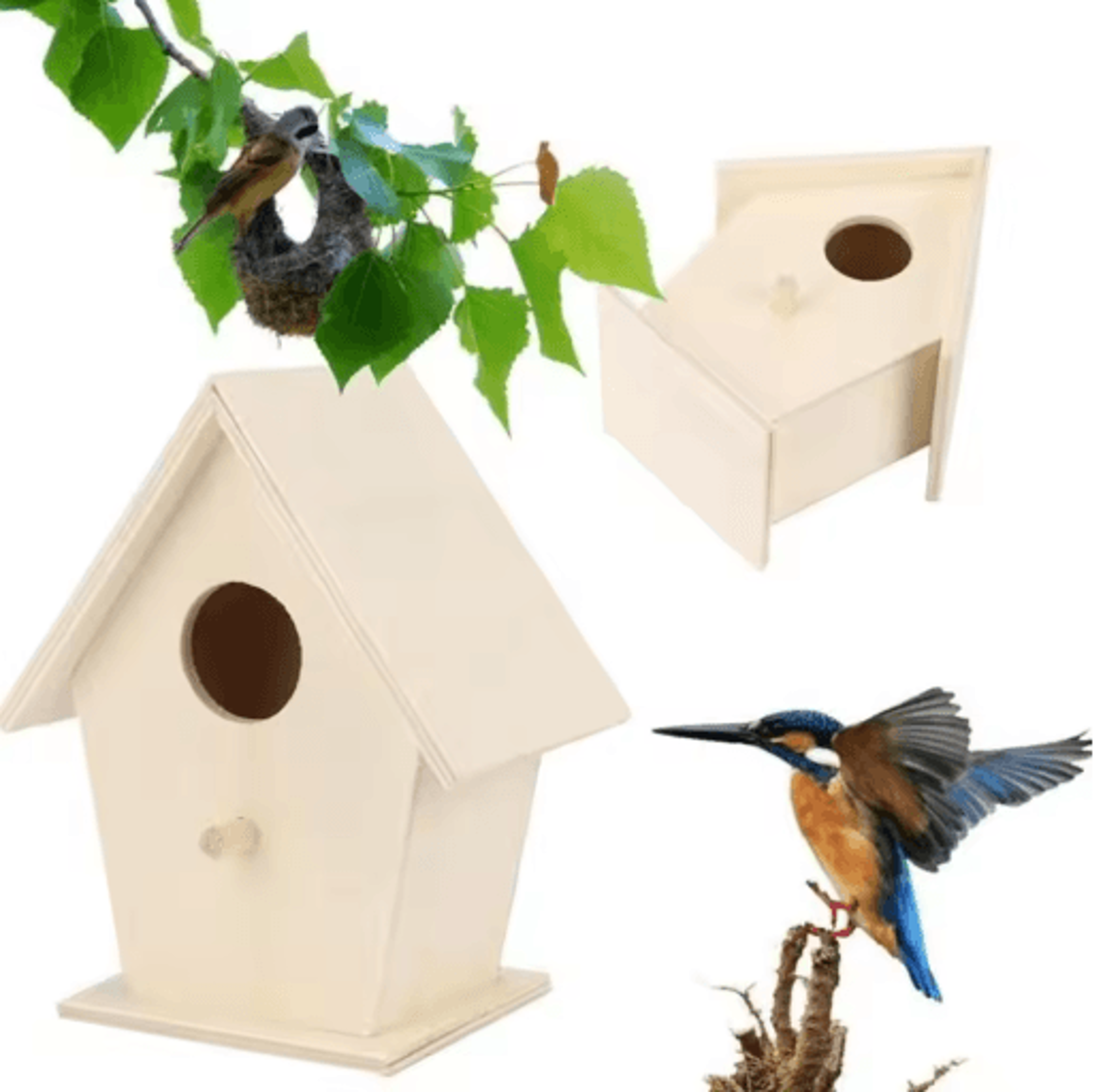 Hanging Wooden Bird House Unpainted DIY Bird Feeder And Craft Birdhouse 1 Tp 2 PCS 1
