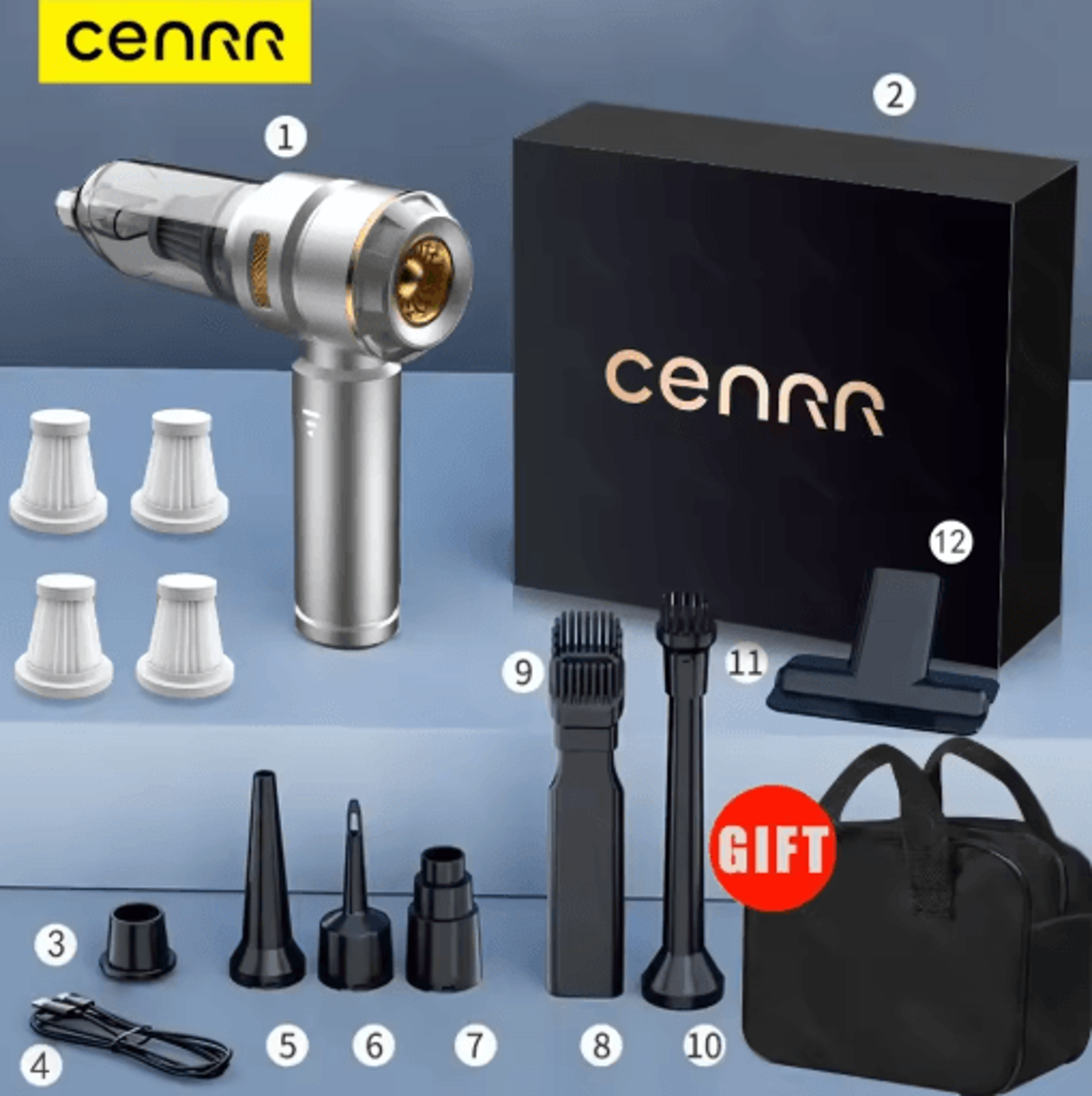 CENRR 998000PA Car Vacuum Cleaner Wireless Handheld Powerful Portable Cleaner 1