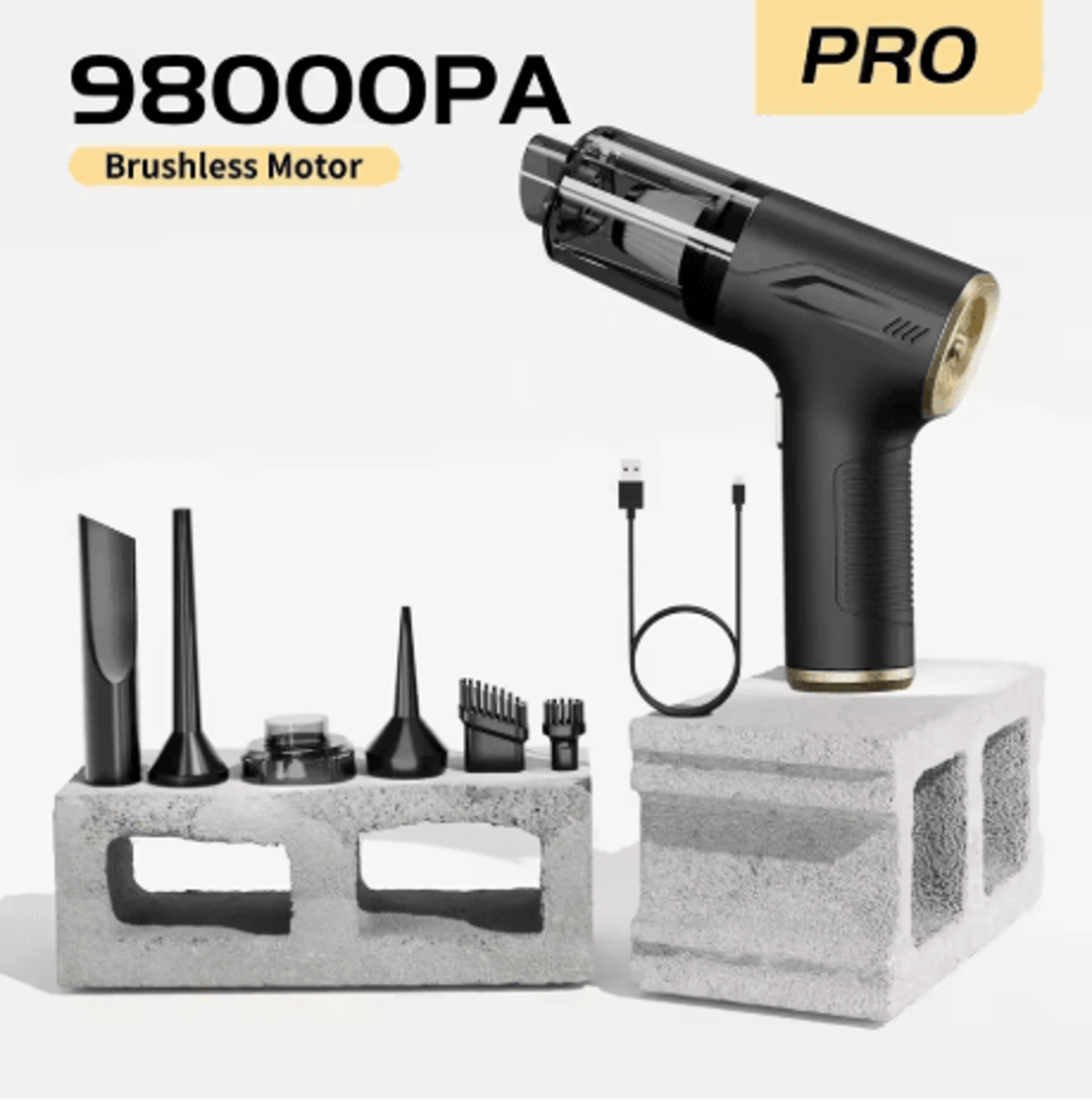 CENRR 98000PA Mini Car Vacuum Cleaner 4 In 1 Cordless Wireless Handheld Cleaner With Air Gun 4
