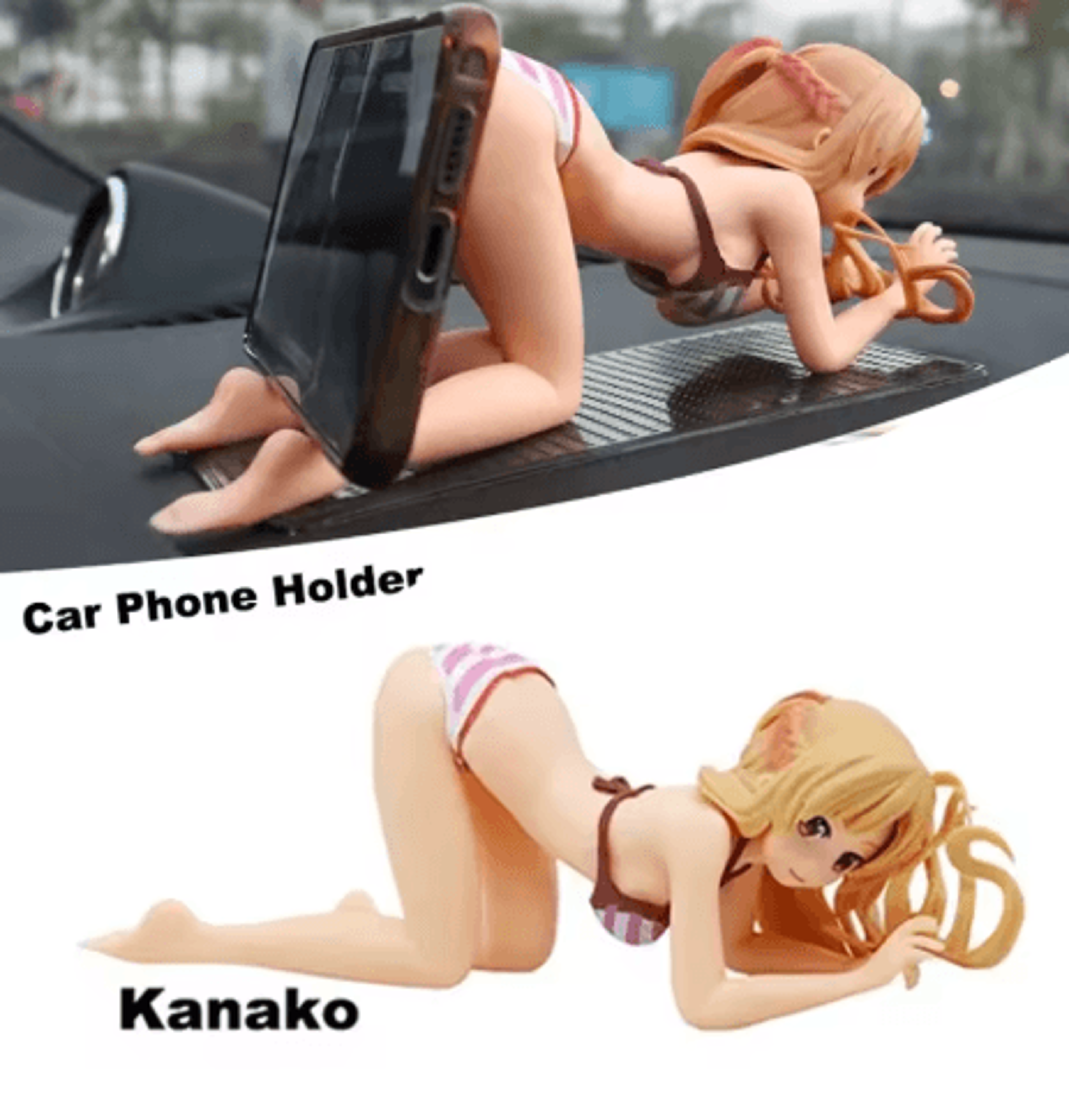 Car Dashboard Anime Girl Phone Holder Cute Bikini Beach Cartoon Wobble Ornament Interior Decor 6