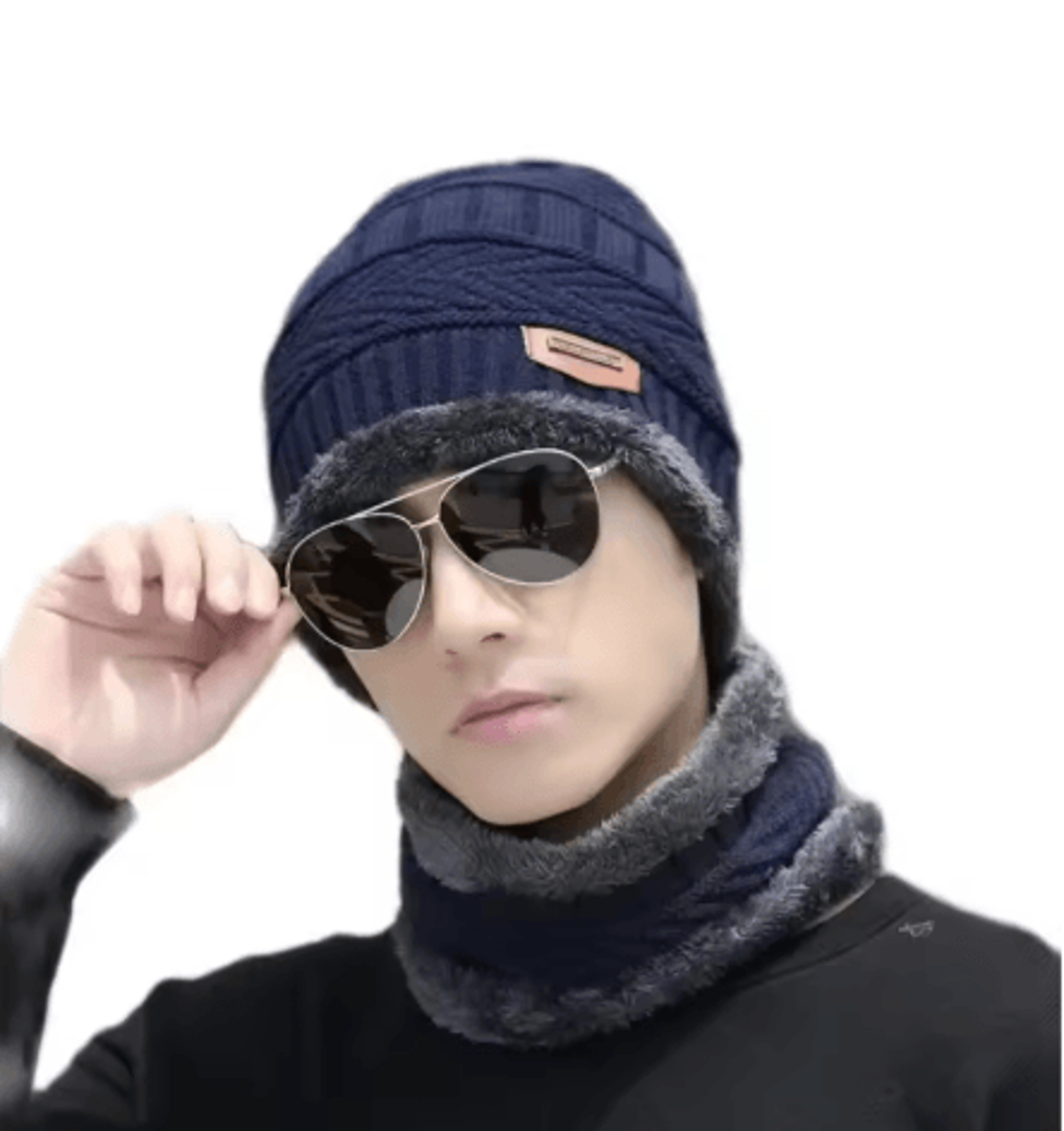 Winter Warm Scarf Hat Set Thick Knitted Beanie  Wool Scarf For Men And Women 3