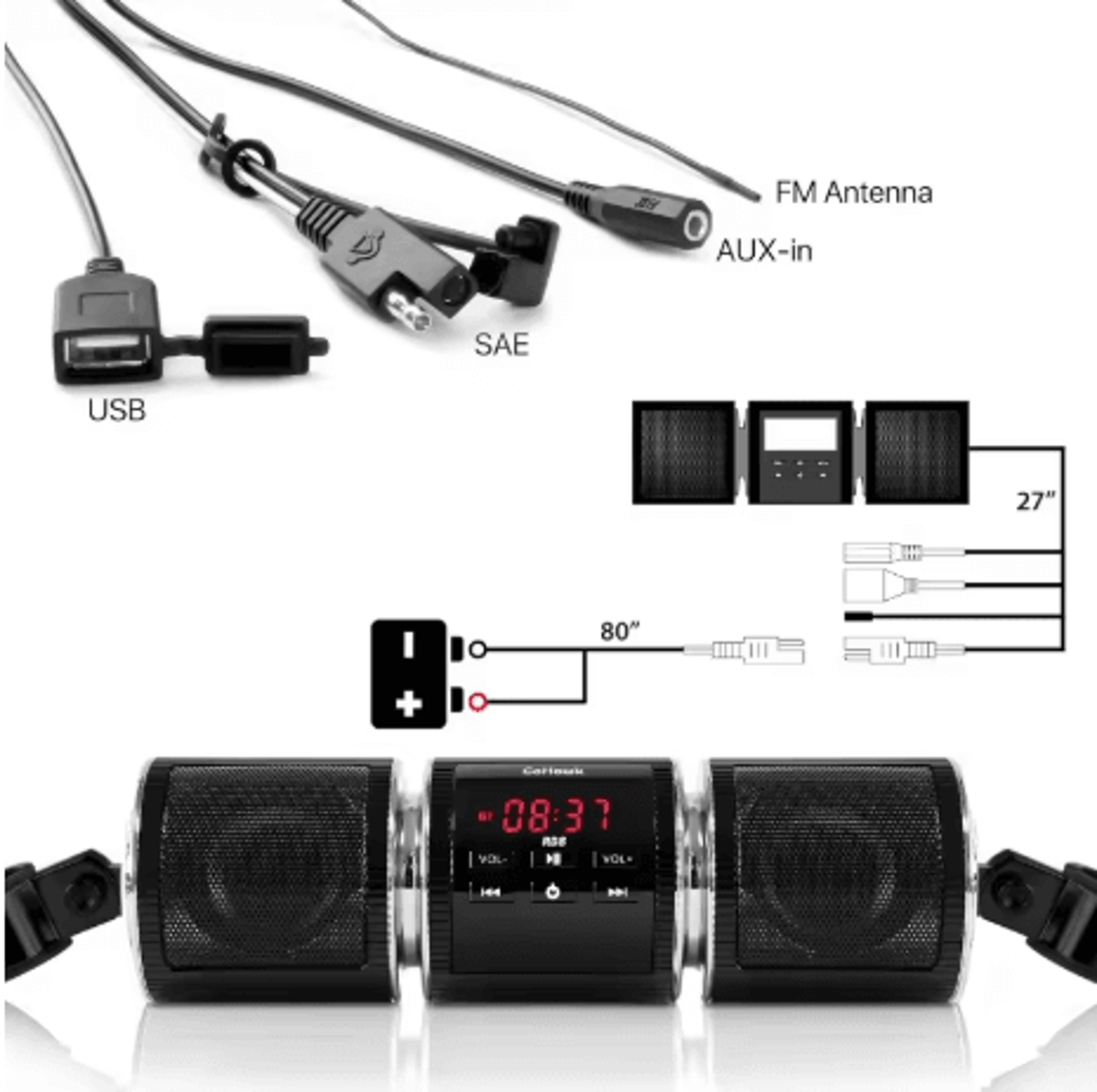 Bluetooth Motorcycle Stereo Speaker USB MP3 Player With Amplifier And FM Radio 3