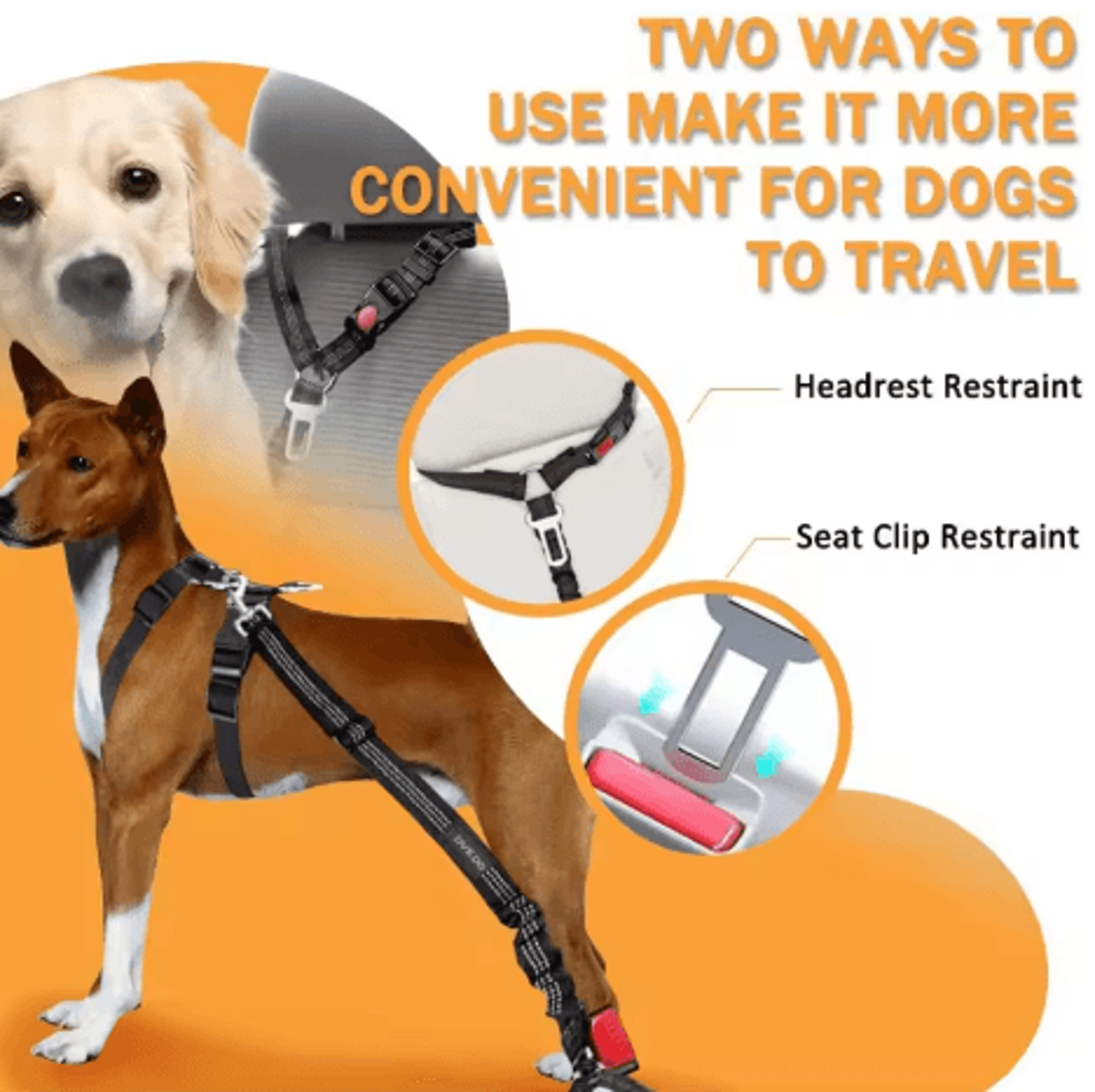 2 In 1 Adjustable Pet Car Safety Belt Heavy Duty Elastic Tether Seat Belt For Dogs And Cats 8