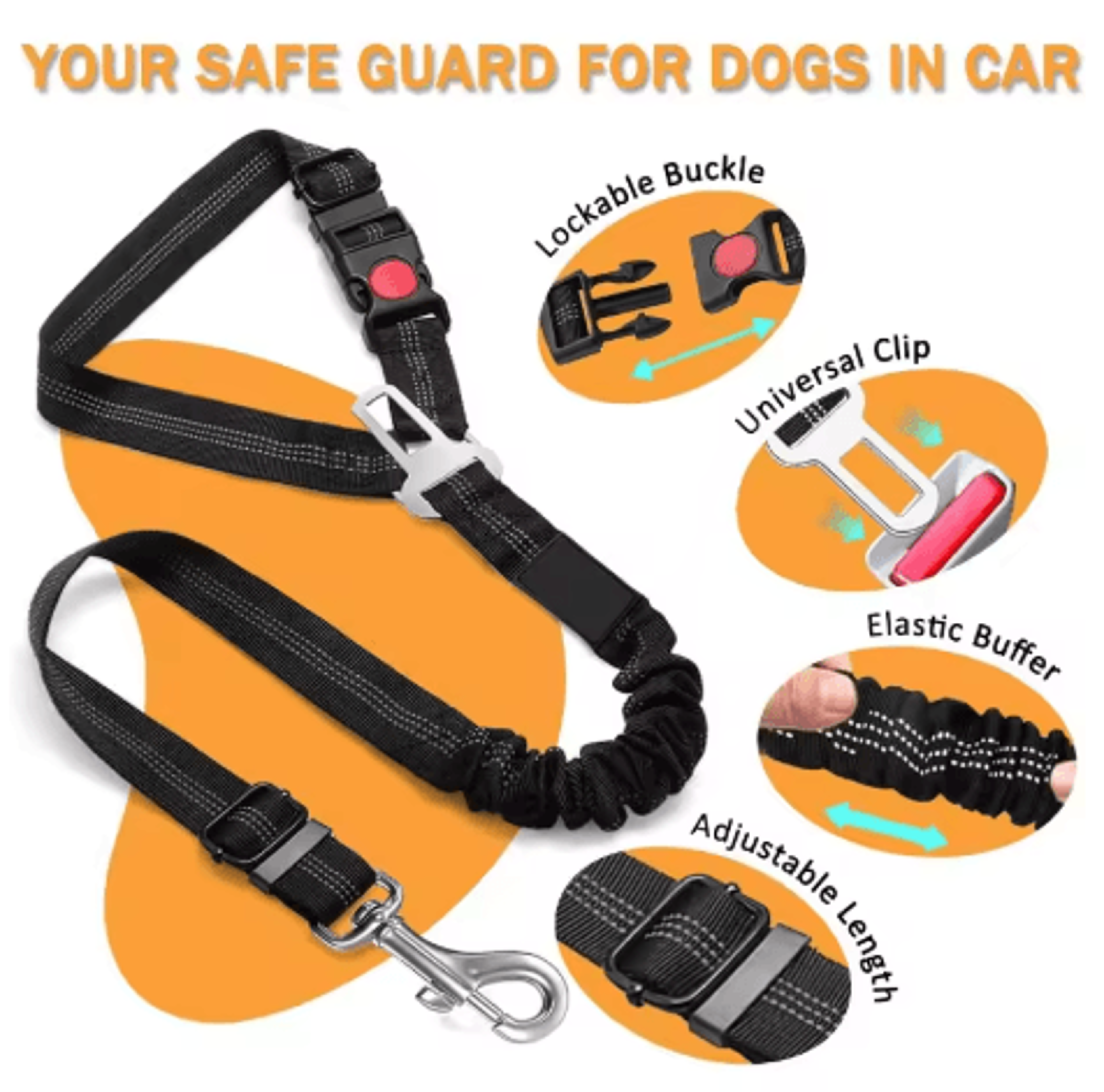 2 In 1 Adjustable Pet Car Safety Belt Heavy Duty Elastic Tether Seat Belt For Dogs And Cats 9
