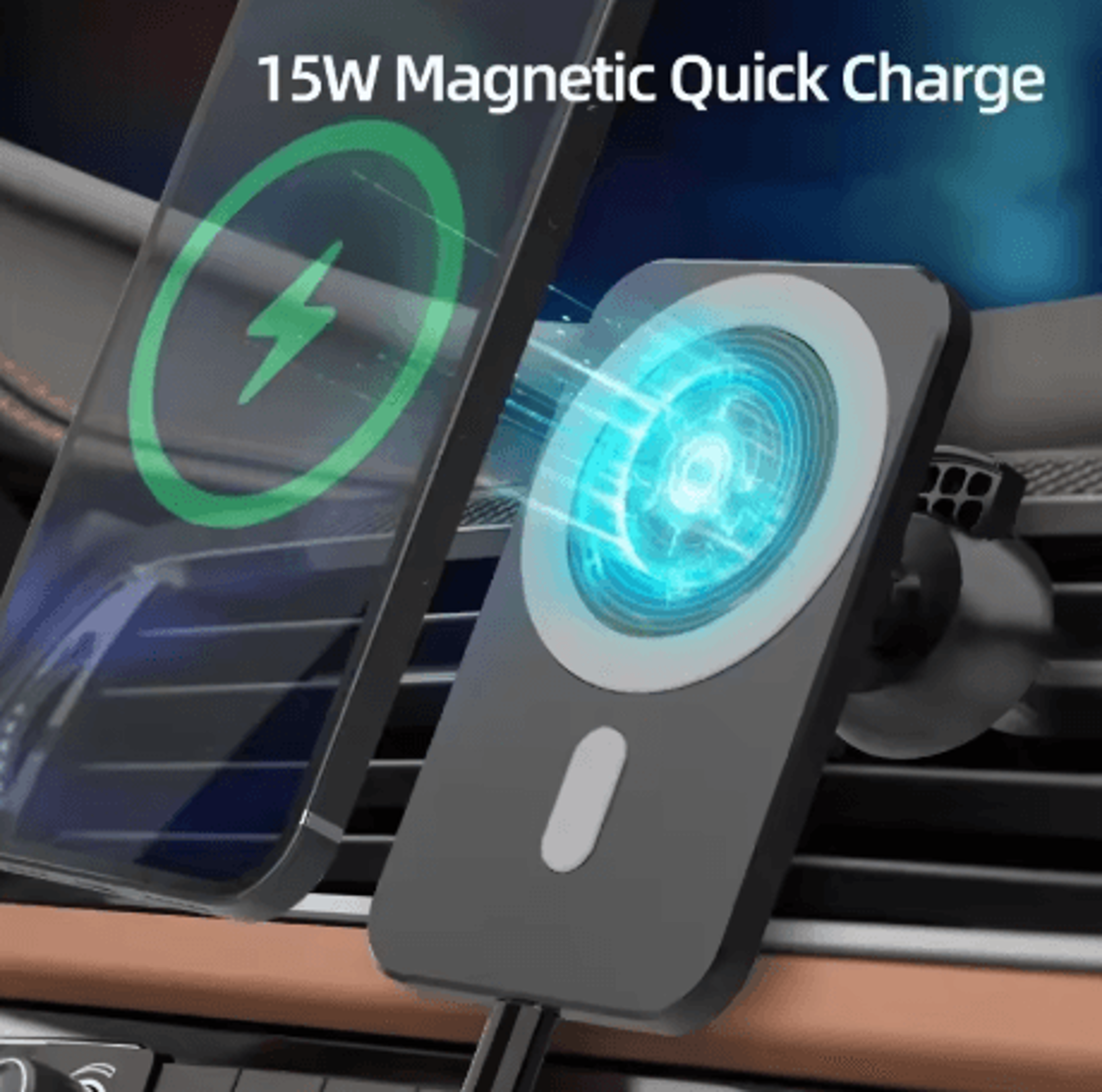 15W Magnetic Wireless Car Charger For IPhone MagSafe Compatible Fast Charging Car Mount 5