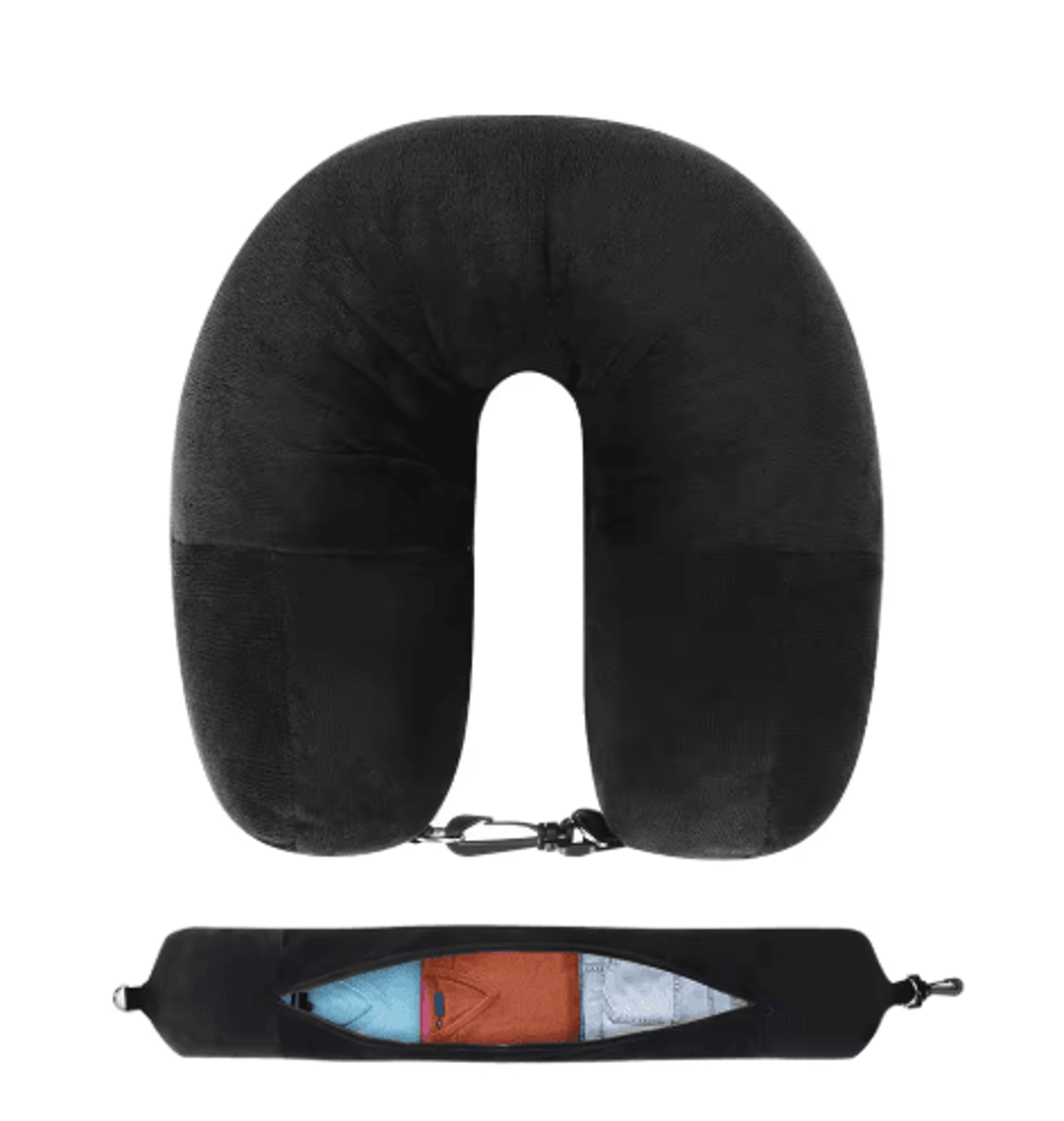 Fillable U Shaped Travel Neck Pillow Velvet Pillowcase With Extra Storage Bag For Airplane Travel 6